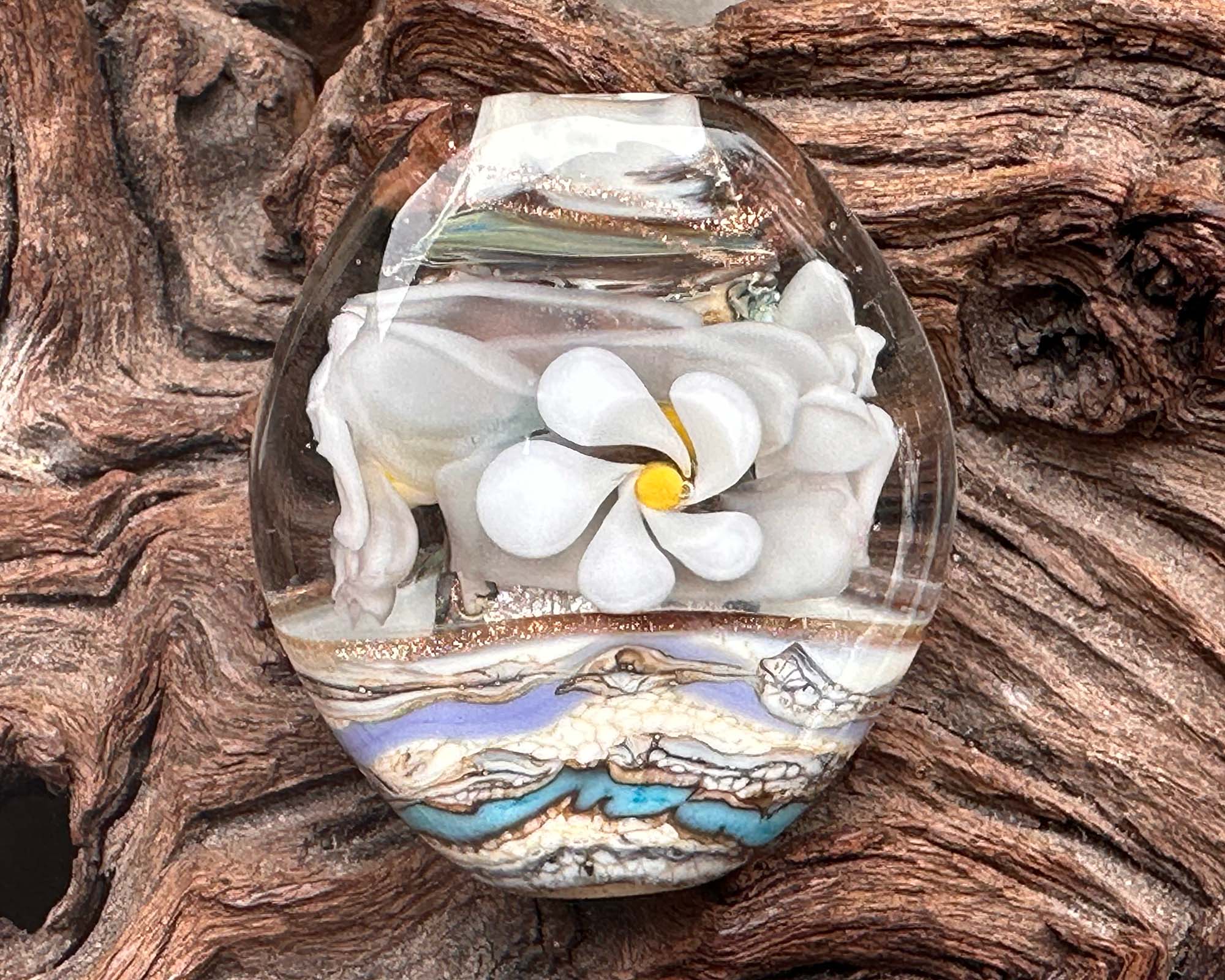 Handmade White Floral Organic Lampwork Glass Focal Bead for Jewelry Making - Perfect for Necklaces, Bracelets, and DIY Crafts