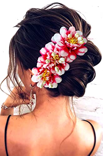 Ansh Artificial Plastic Rose Flower Hair Clip with Pearls Design - Elegant Hair Comb Accessories for Women & Girls | Perfect for Weddings, Parties, Festivals & Special Occasions - Pack of 1 (Style 2285)