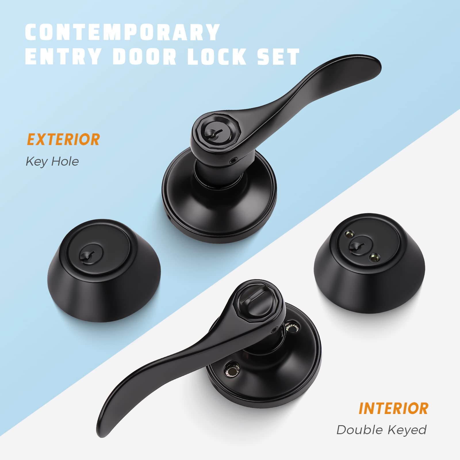 KNOBWELL Matte Black Exterior Door Lever Lock Set with Double Keyed Deadbolt - Keyed Alike Entry Door Handle for Enhanced Home Security - Perfect for Front Doors, Back Doors & Patio Access