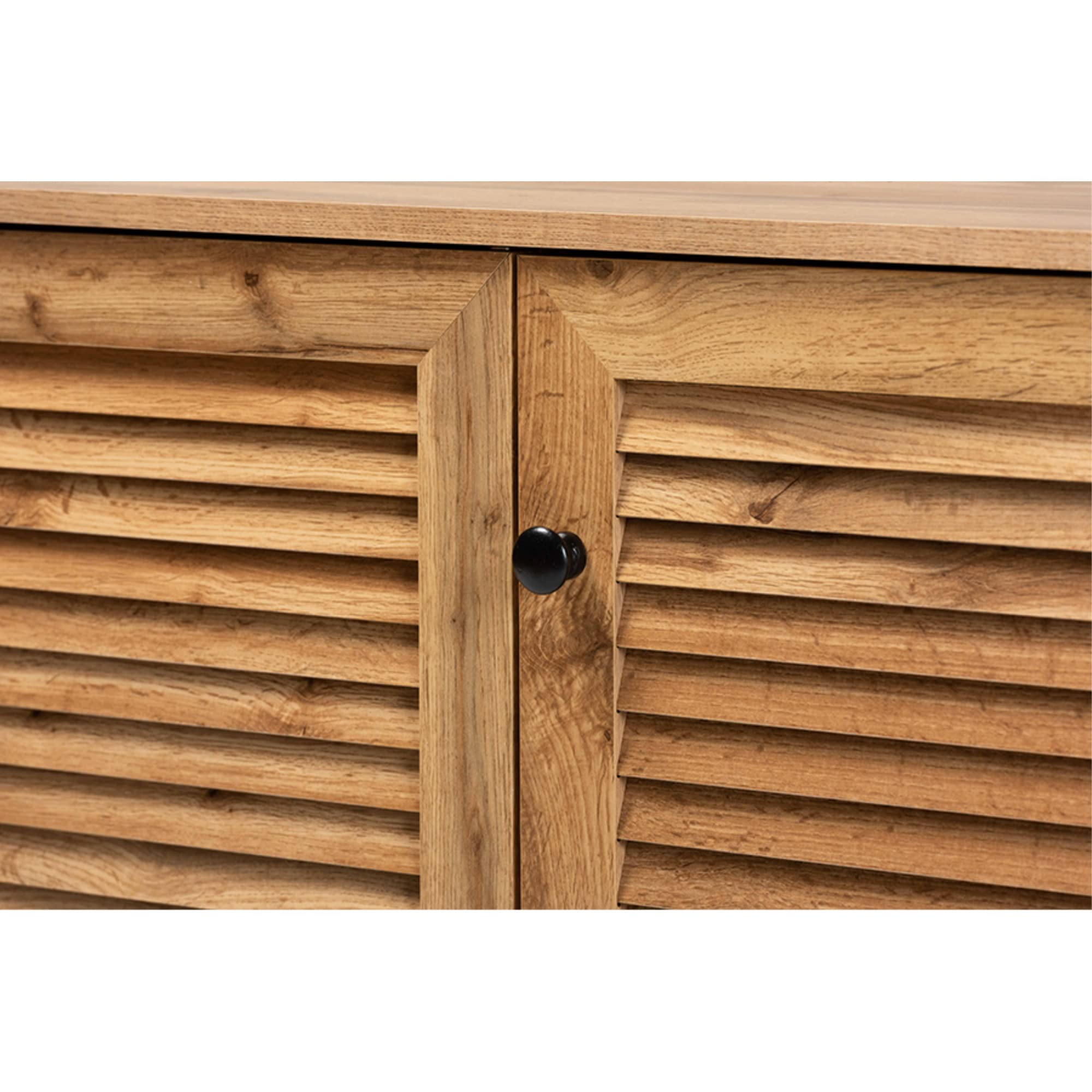 Baxton Studio Coolidge Modern Oak Brown Wood 3-Door Shoe Storage Cabinet - Organize Shoes in Entryway, Bedroom or Closet (36