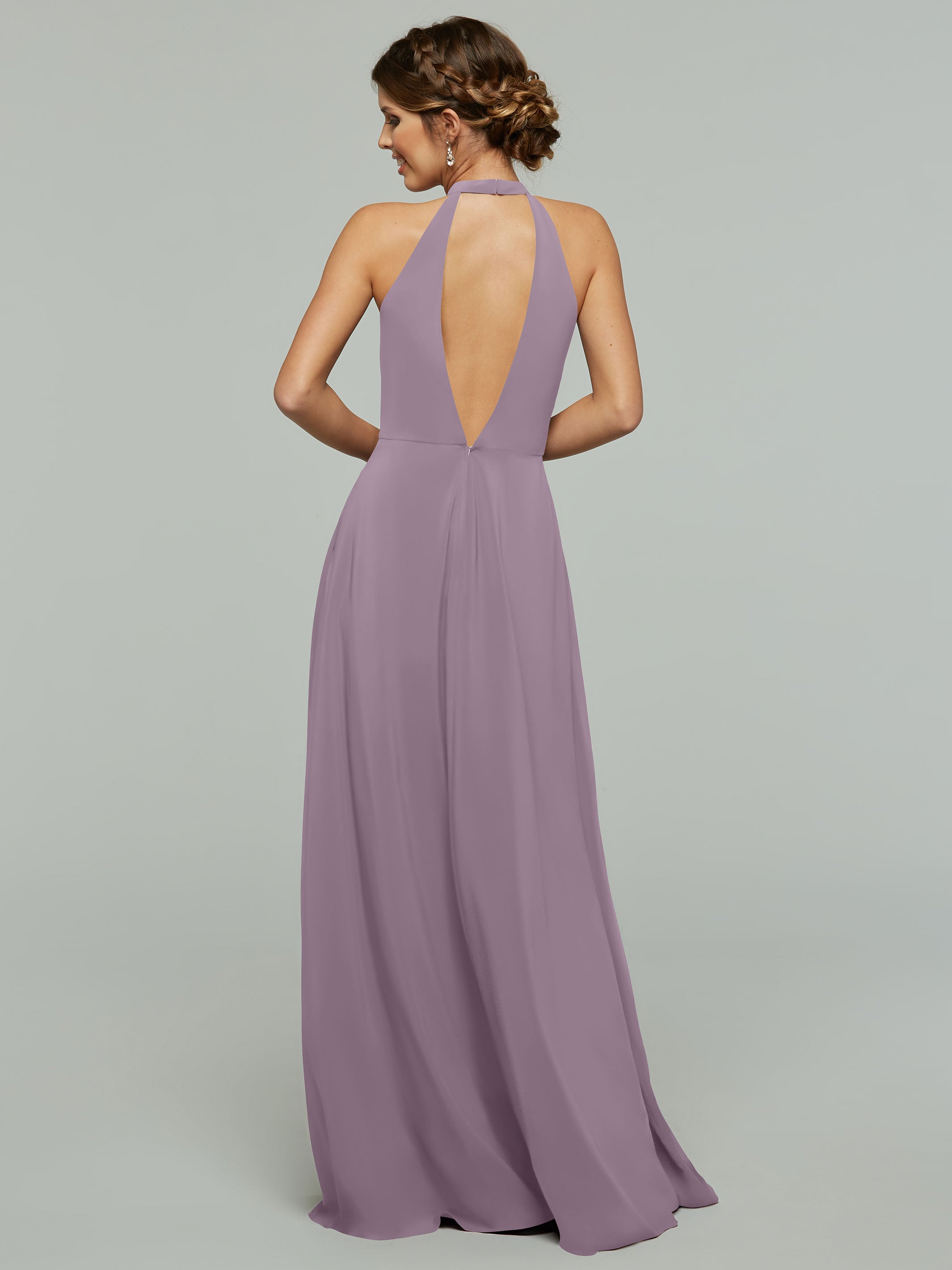 Elegant 80115 Stretch Chiffon A-Line Bridesmaid Dress with Plunging Halter Neckline - Perfect for Weddings, Formal Events & Special Occasions
