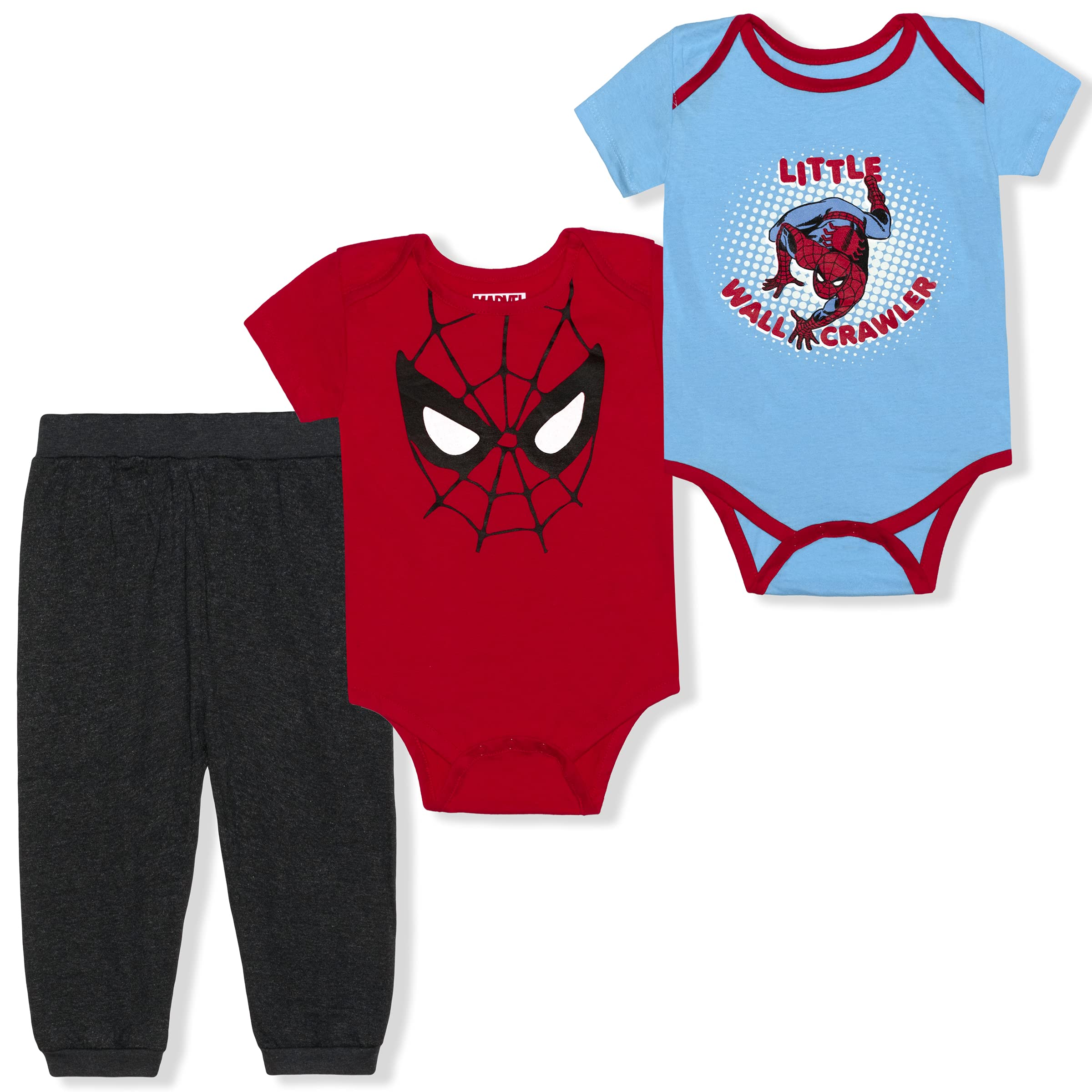Marvel Spiderman Boys' Bodysuit and Jogger Set for Infant - Blue/Red/Black | Superhero Baby Outfit for Playtime, Photo Shoots & Everyday Wear