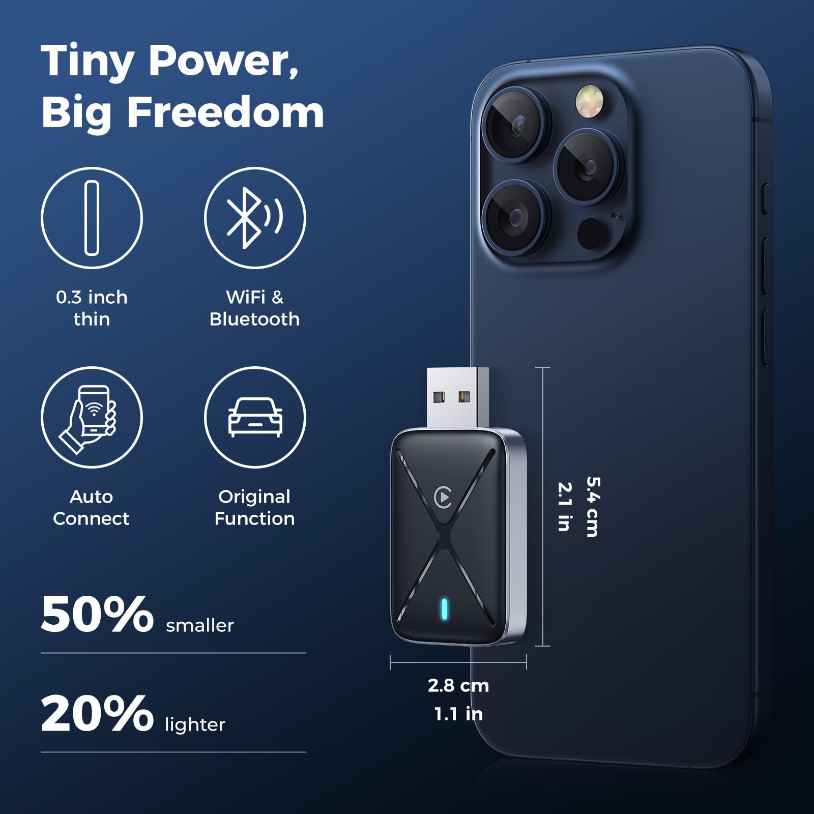Wireless CarPlay Adapter for iPhone - Mini Size Apple CarPlay Dongle | Plug & Play for Seamless Music, Maps & Calls | Perfect for Commuting, Road Trips & Daily Driving