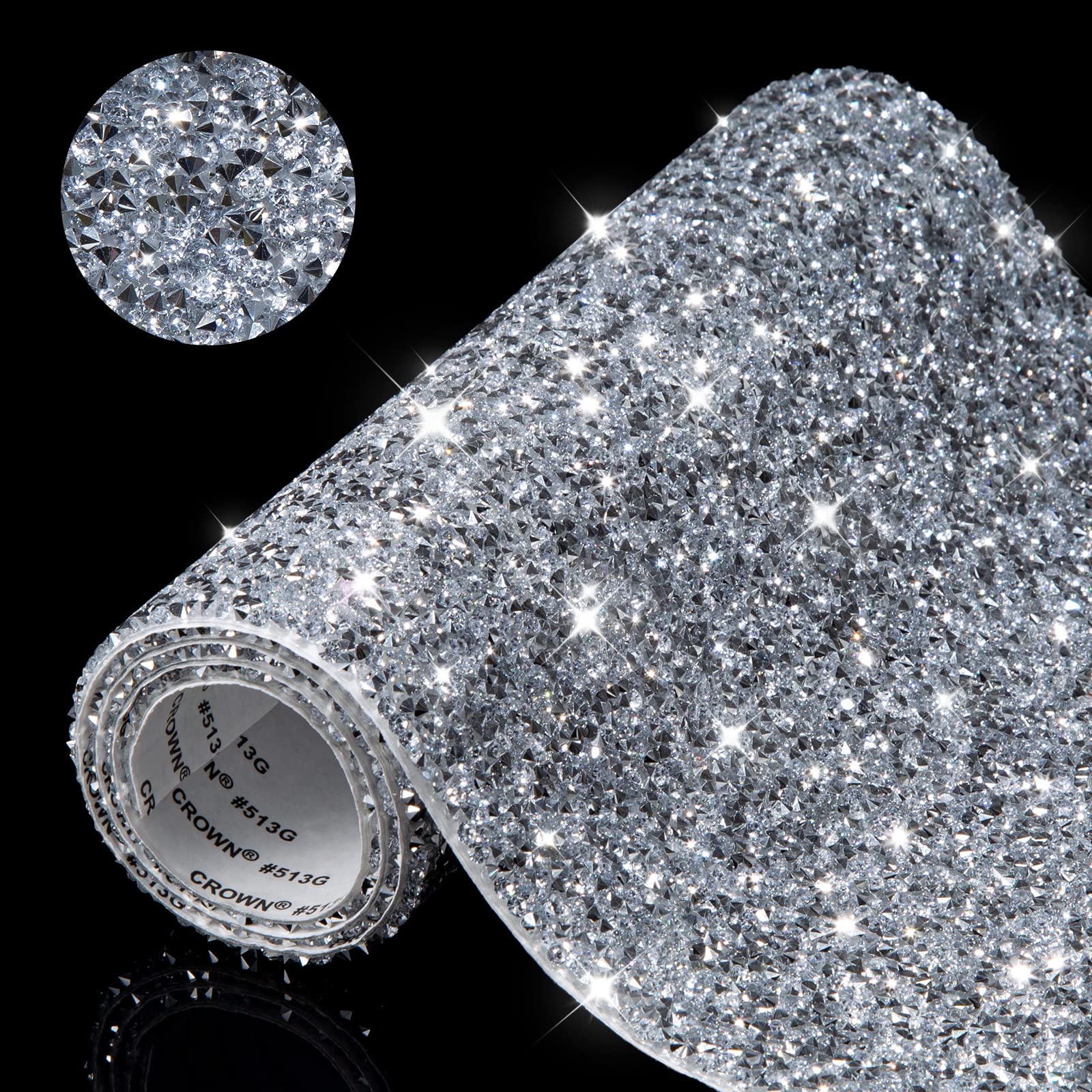 Bling Rhinestone Stickers - Self-Adhesive Crystal Gems for DIY Crafts, Phone & Car Decor - Silver 7.87x23.6 Inches - Perfect for Home Decor, Nail Art & Party Supplies