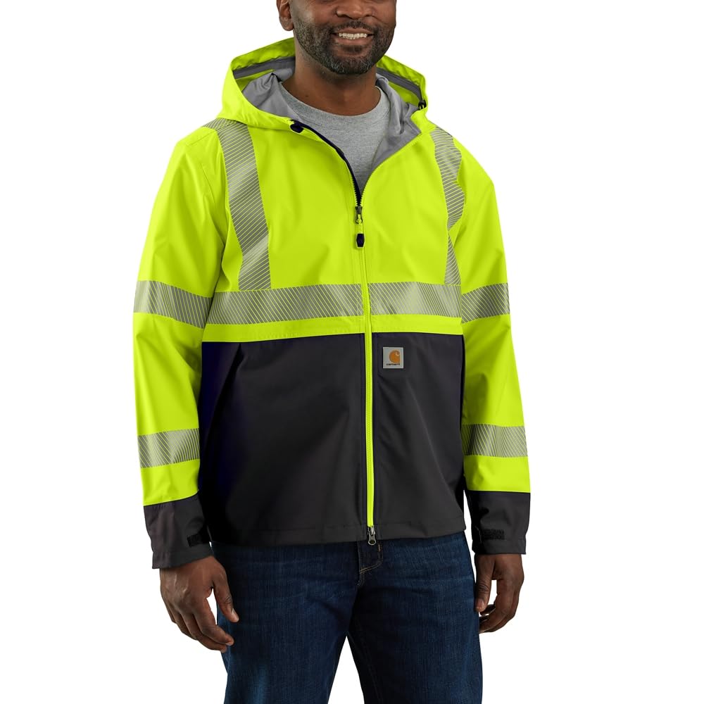 Carhartt Men's High Visibility Storm Defender Loose Fit Midweight Class 3 Jacket - Waterproof Work Jacket for Construction, Road Crew & Outdoor Safety - Ideal for Cold Weather & Hazardous Work Environments