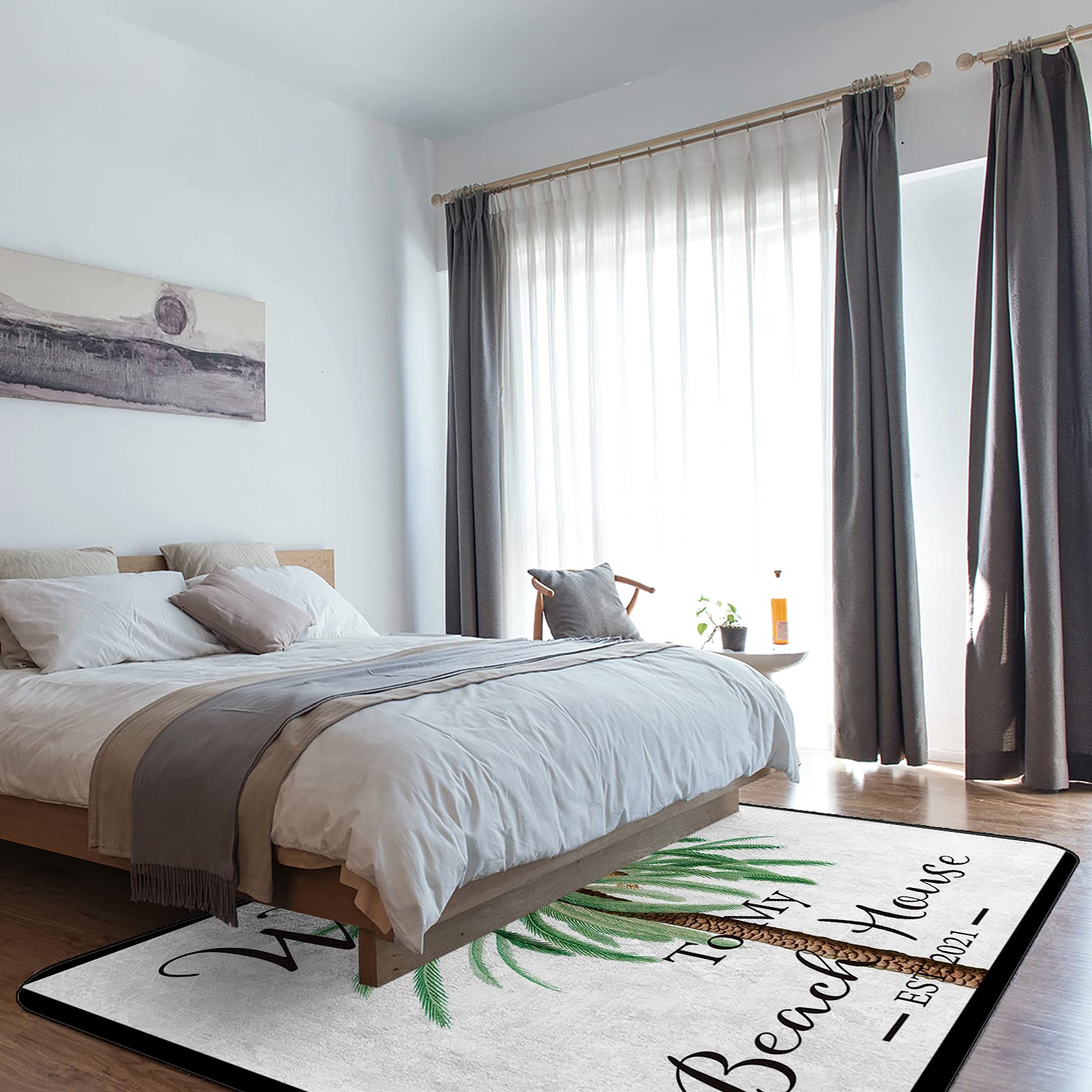 3' x 5' Modern Tropical Palm Leaf Area Rug - Soft Indoor/Outdoor Throw Carpet for Living Room, Bedroom, Nursery - Summer Beach Style Decor with Coconut Tree Design - Perfect for Kids Room, Patio & Dorm
