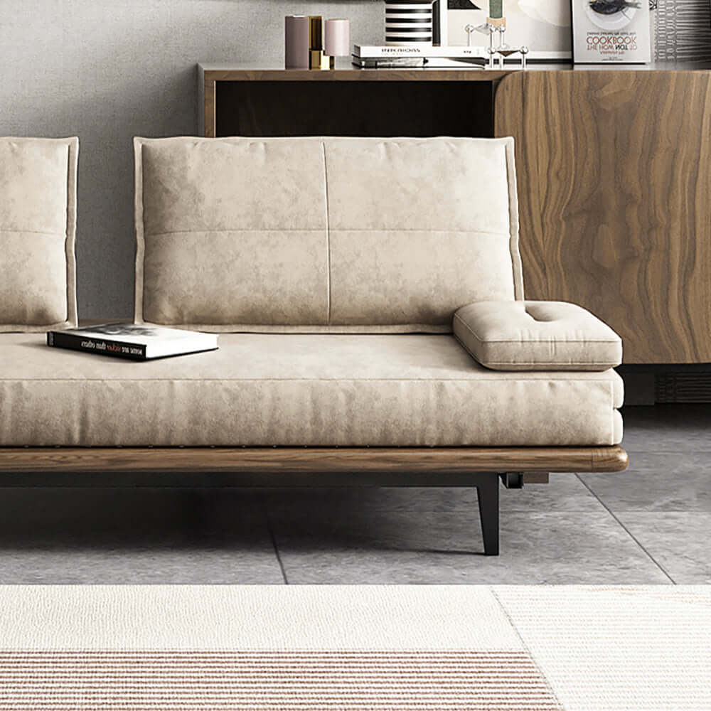 MidCentury Modern Pull Out Sofa Bed - Convertible Sleeper Sofa with Khaki Wood Frame in Cotton & Linen Fabric | Perfect for Small Spaces, Guest Rooms & Apartments