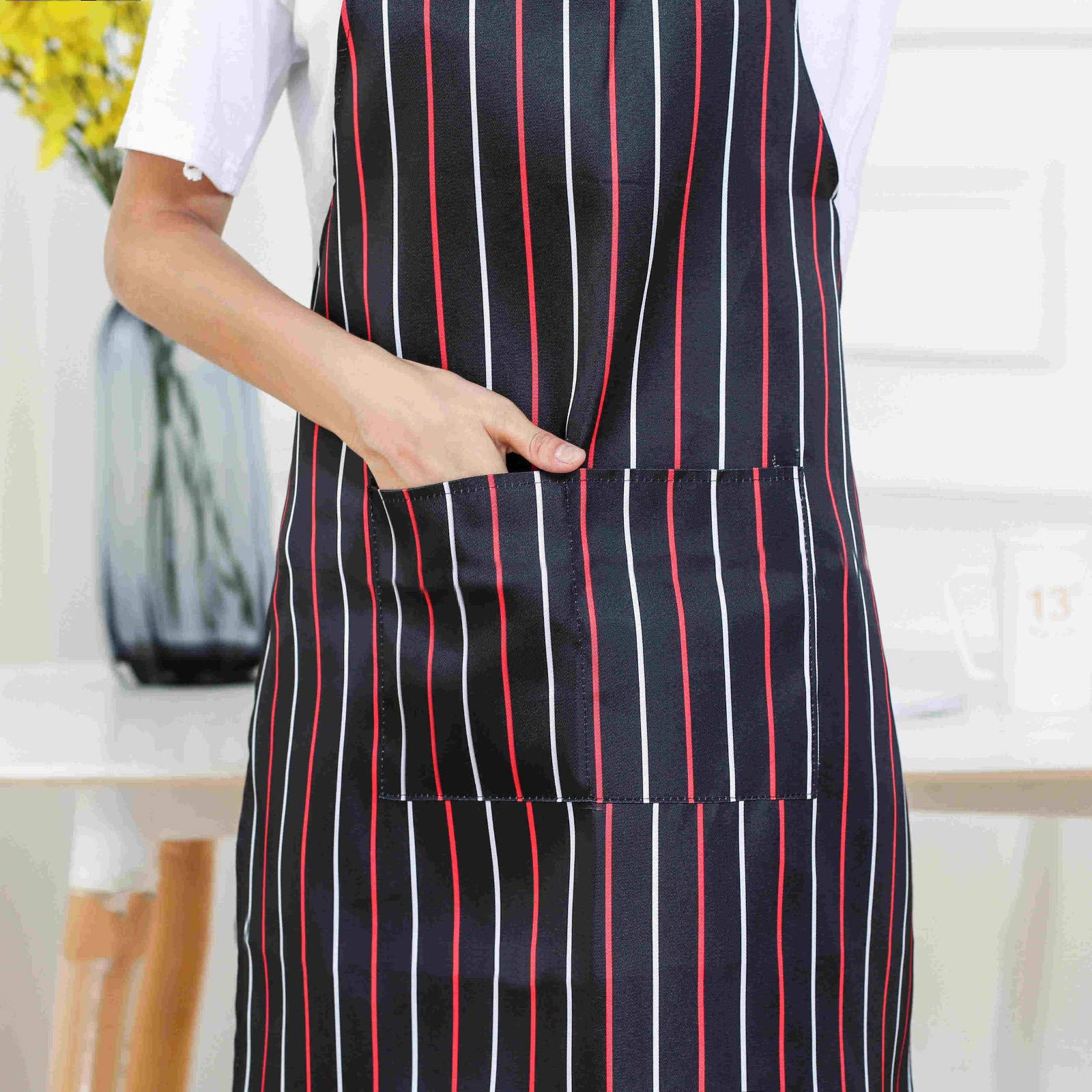 HHmei Women's Chef Apron with Pockets - Premium Kitchen & Restaurant Bib Apron Dress for Cooking, Baking & Grilling - Perfect for Home Chefs, BBQ Parties & Professional Use