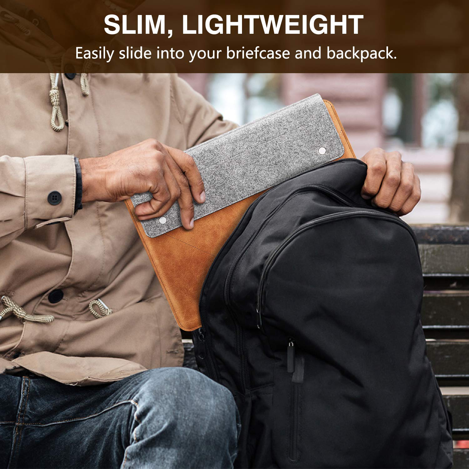 MoKo 13-13.3 Inch Laptop Sleeve - Premium Felt & PU Leather Case for MacBook Pro 13