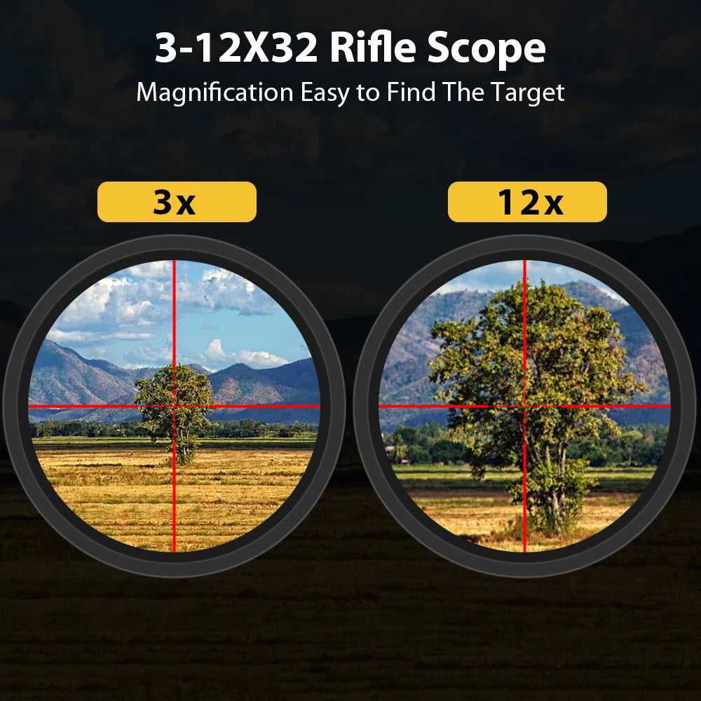 3-12x32 Prism Scope - Tactical Hunting Rifle Scope with Red/Green Illuminated Reticle | Rapid Range Reflex Optics | Airsoft & Hunting Accessories for 20mm Rails | Perfect for Low Light Hunting & Tactical Shooting
