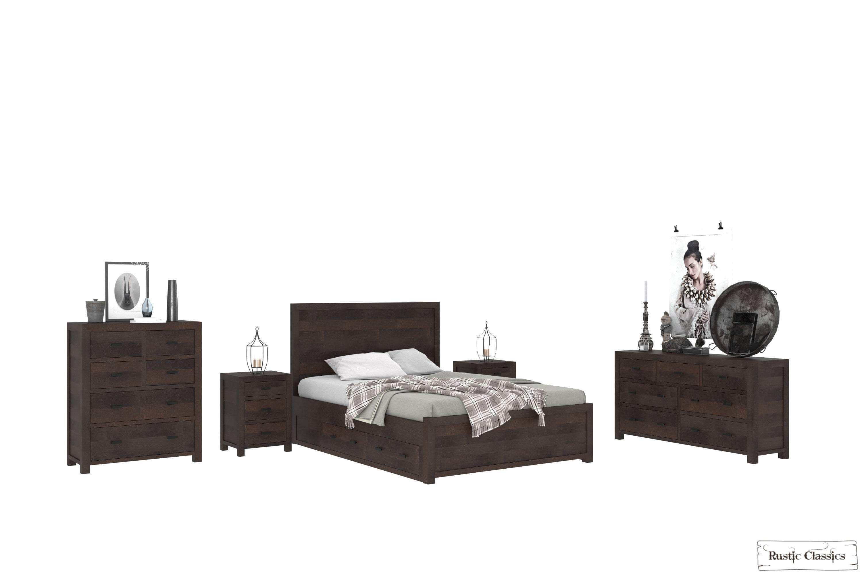 Whistler 5-Piece Reclaimed Wood Storage Platform Bedroom Set - Brown - Queen/King Size - Space-Saving Bedroom Furniture for Small Spaces & Modern Farmhouse Decor