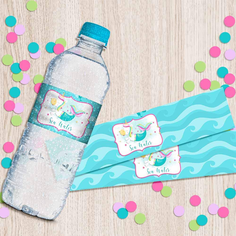 Magical Unicorn Mermaid Waterproof Water Bottle Stickers - 20 Pack 1.75