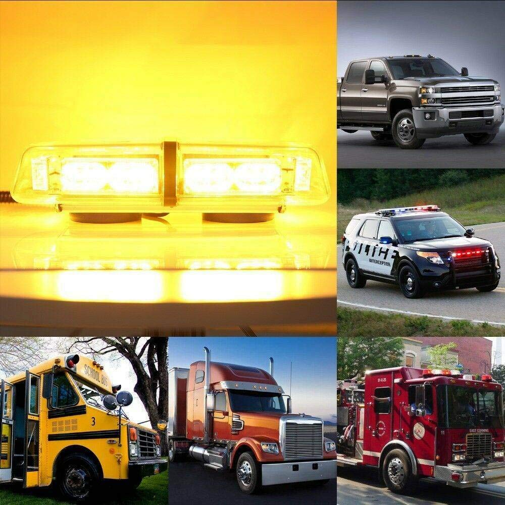 MACHSWON 24LED Amber/White Strobe Warning Light for Cars & Trucks - 12V Flashing Fog Lamp, Short Row Indicator - Ideal for Emergency Vehicles, Construction, Roadside Safety & Hazard Warnings
