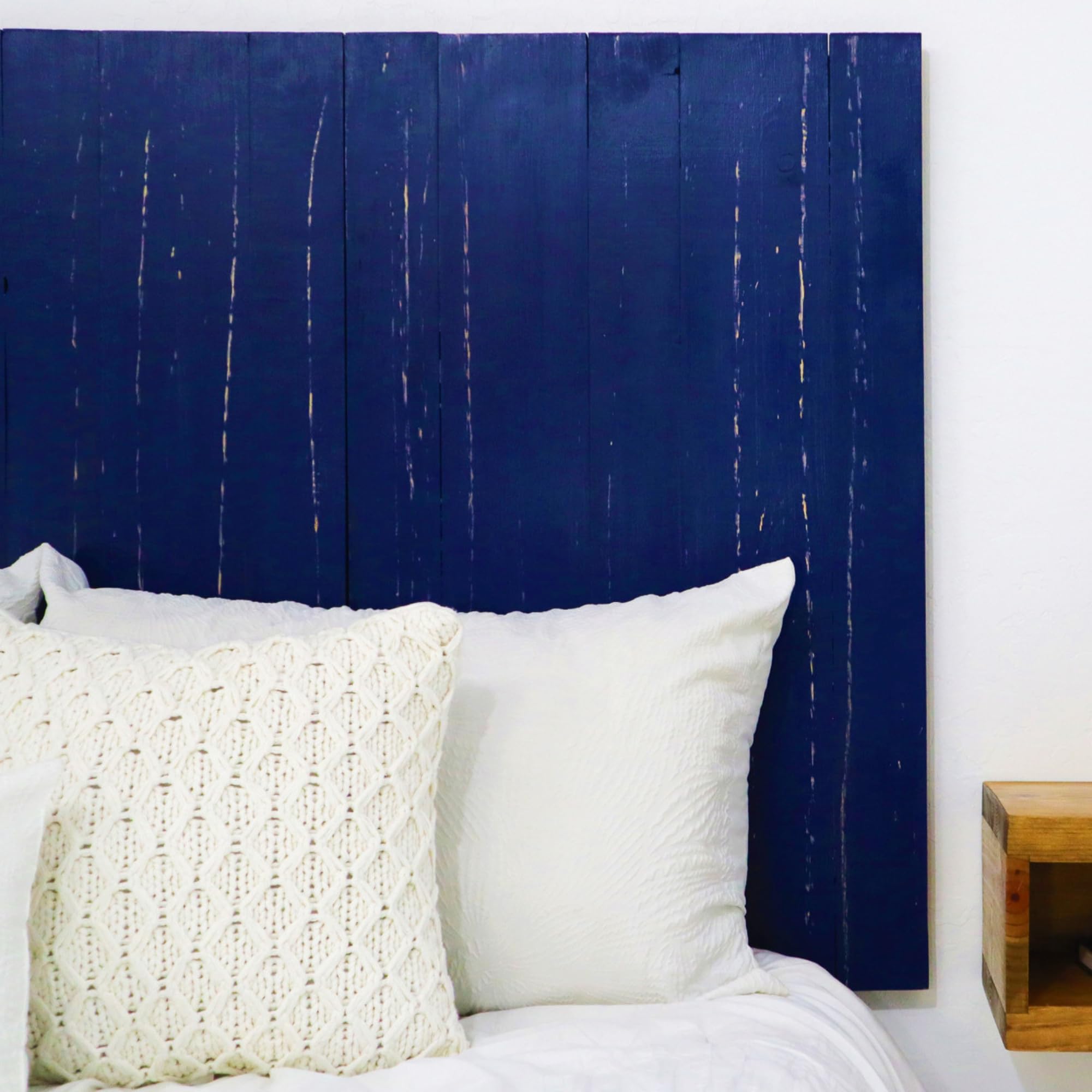 Navy Blue Coastal Weathered Solid Wood Barn Wall Headboard - Adjustable Height, Wall Mount Floating Panels, Easy Assembly (Full Size) - Perfect for Beach House, Farmhouse & Coastal Bedroom Decor
