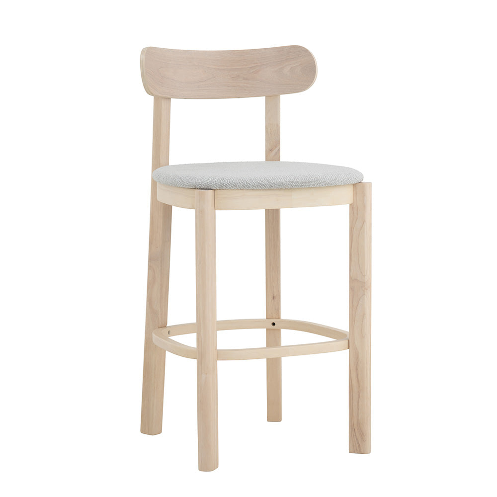 Premium LOWEN Bar Stool - Light Grey Fabric Upholstered Counter Height Stool with Back Support - Perfect for Kitchen Islands, Breakfast Bars & Home Decor