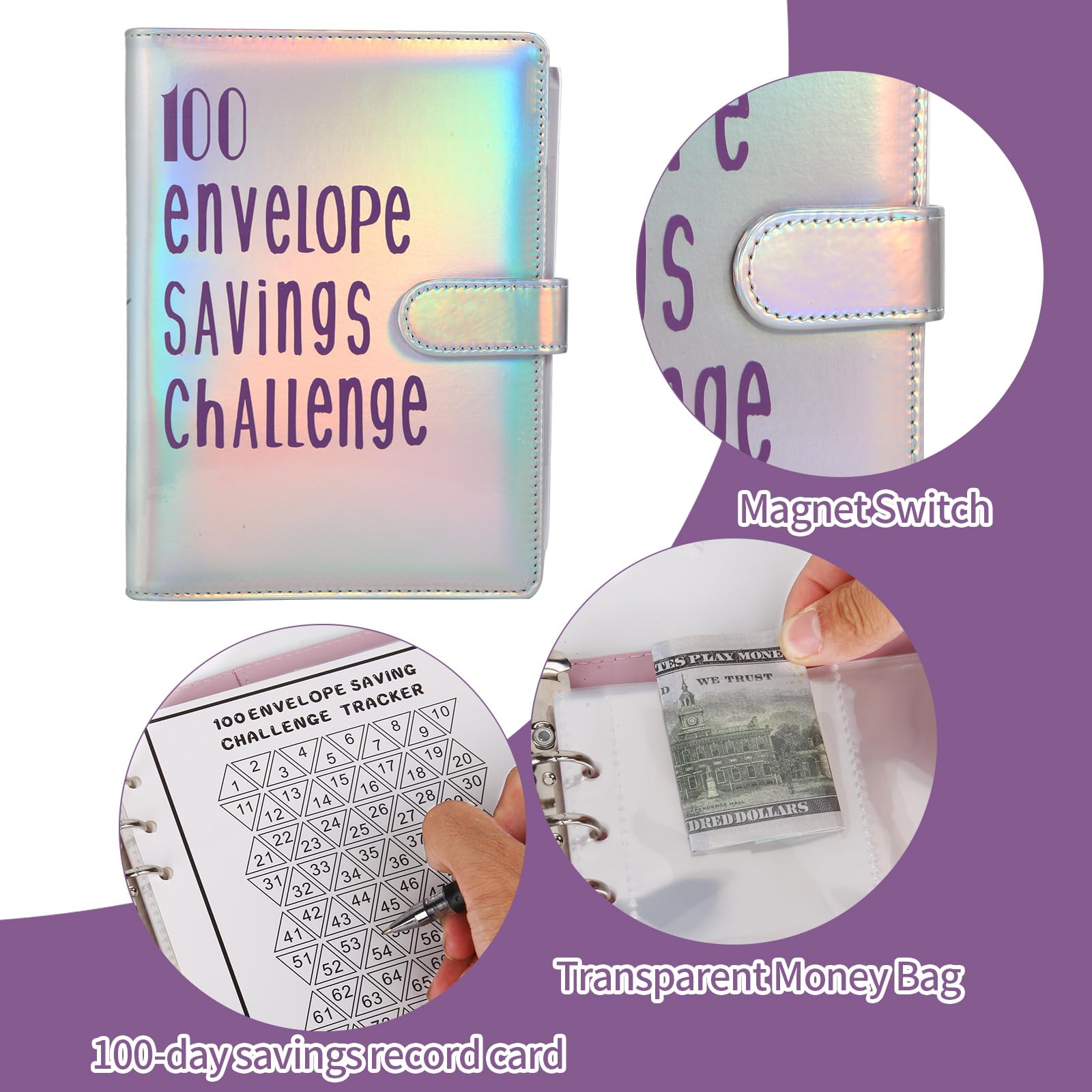 100 Envelopes Money Saving Challenge Binder - Save $5050 in 100 Days with Cash Envelopes, Tracker & Stickers (Multicolor) | Budget Planner for Financial Goals, Debt Payoff & Savings Challenge | Perfect for Home, Office & Personal Finance Organization