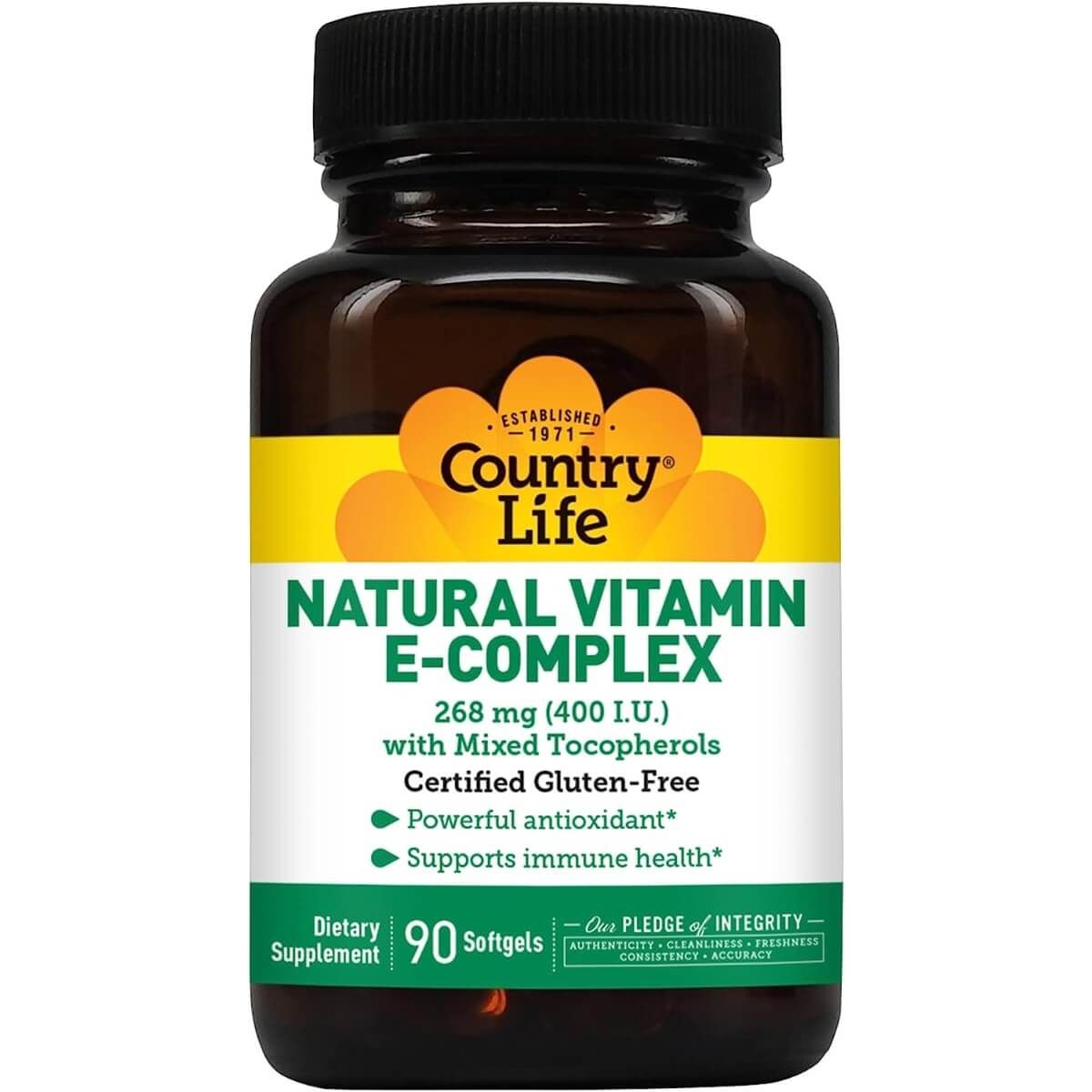 Country Life Vitamin E Complex 400 IU - 90 Softgels for Immune Support & Skin Health - Antioxidant Supplement for Daily Wellness & Heart Health