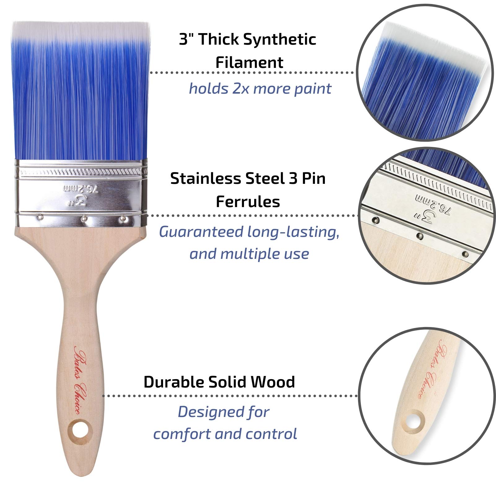 Premium Bates Paint Brushes 2-Pack - Professional Wood Handle Paintbrush Set for House, Trim & Sash Painting - Ideal for Interior Walls, Furniture & DIY Home Projects