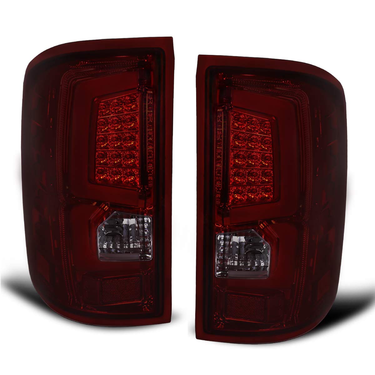 2014-2017 GMC Sierra 1500 2500HD LED Tail Lights - Red Smoked Lens with Chrome Housing | Replacement Tube White Streak Lights for Trucks | Perfect for Night Driving & Enhanced Visibility