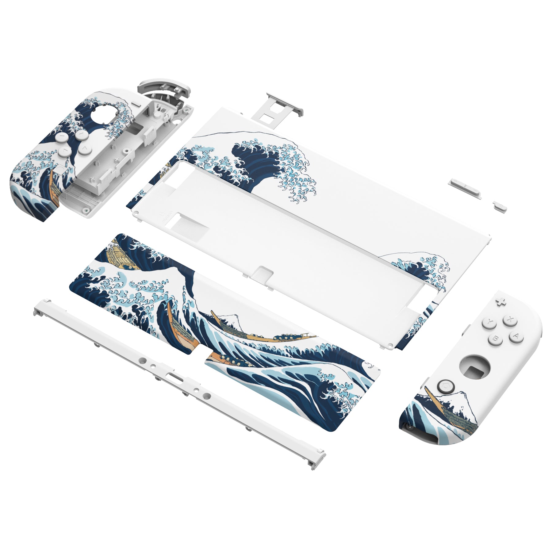 eXtremeRate Custom Replacement Full Set Shell with Buttons for Nintendo Switch OLED - The Great Wave Off Kanagawa Design | Durable Protective Case for Gaming & Travel | Perfect Gift for Nintendo Fans