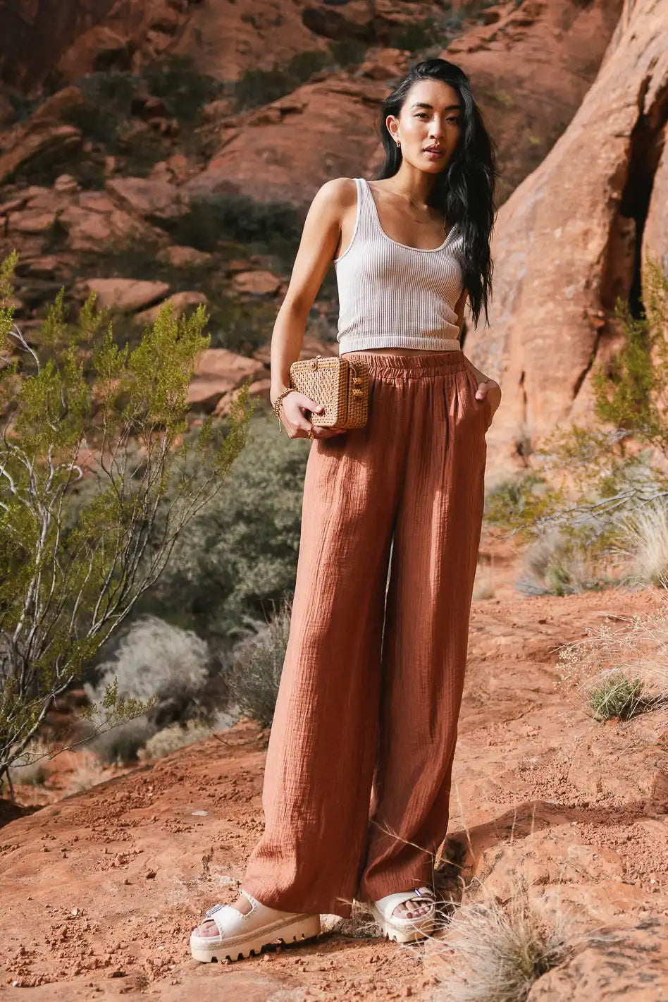 Jennilyn Women's High-Waisted Terracotta Pants - Comfortable & Stylish for Work, Casual & Travel | FINAL SALE
