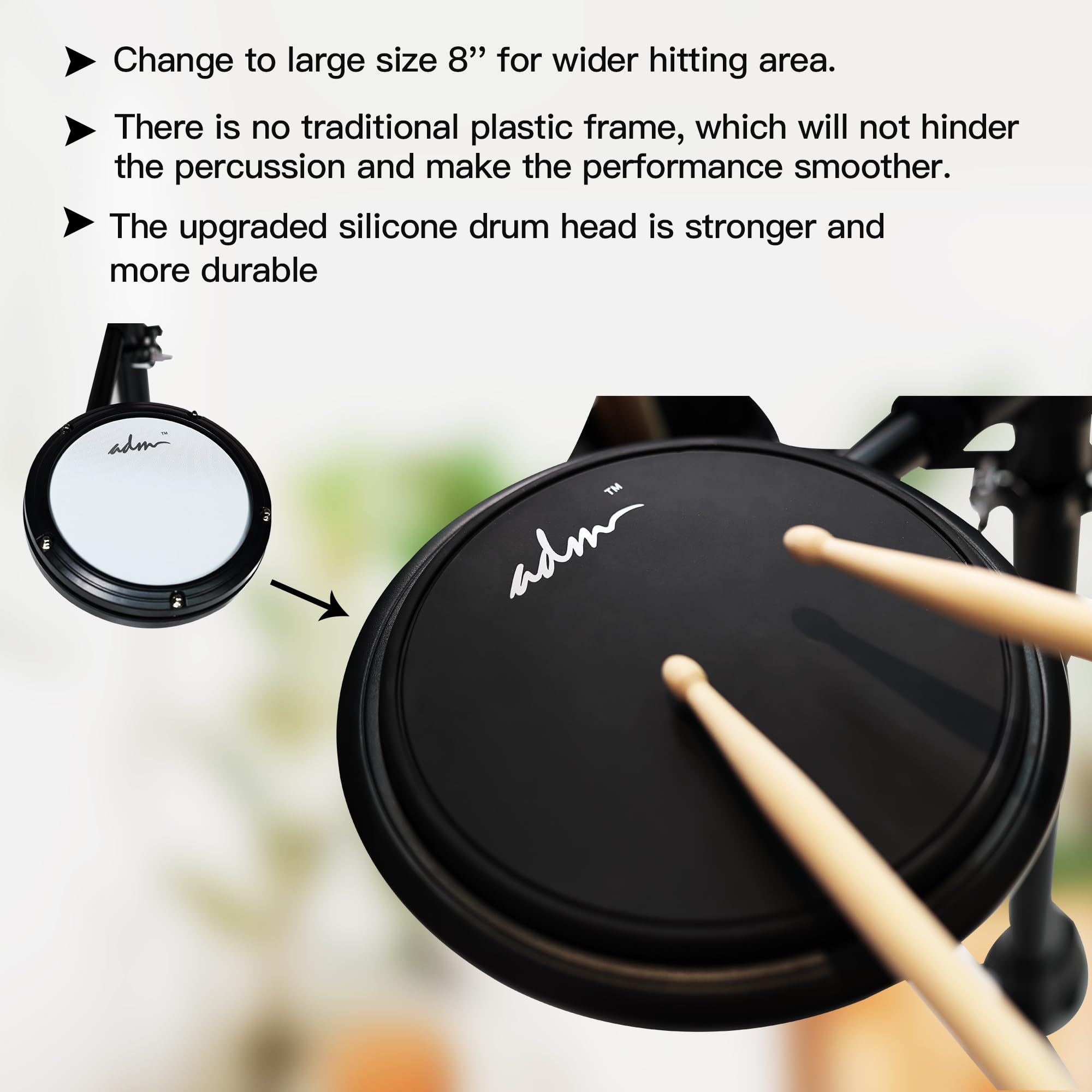 ADM Electronic Drum Set with 4 Quiet Mesh Pads - 180+ Realistic Sounds, Beginner Electric Drum Kit with Dual Pedals, Throne, Headphones & Sticks | Perfect for Home Practice, Music Lessons & Silent Training