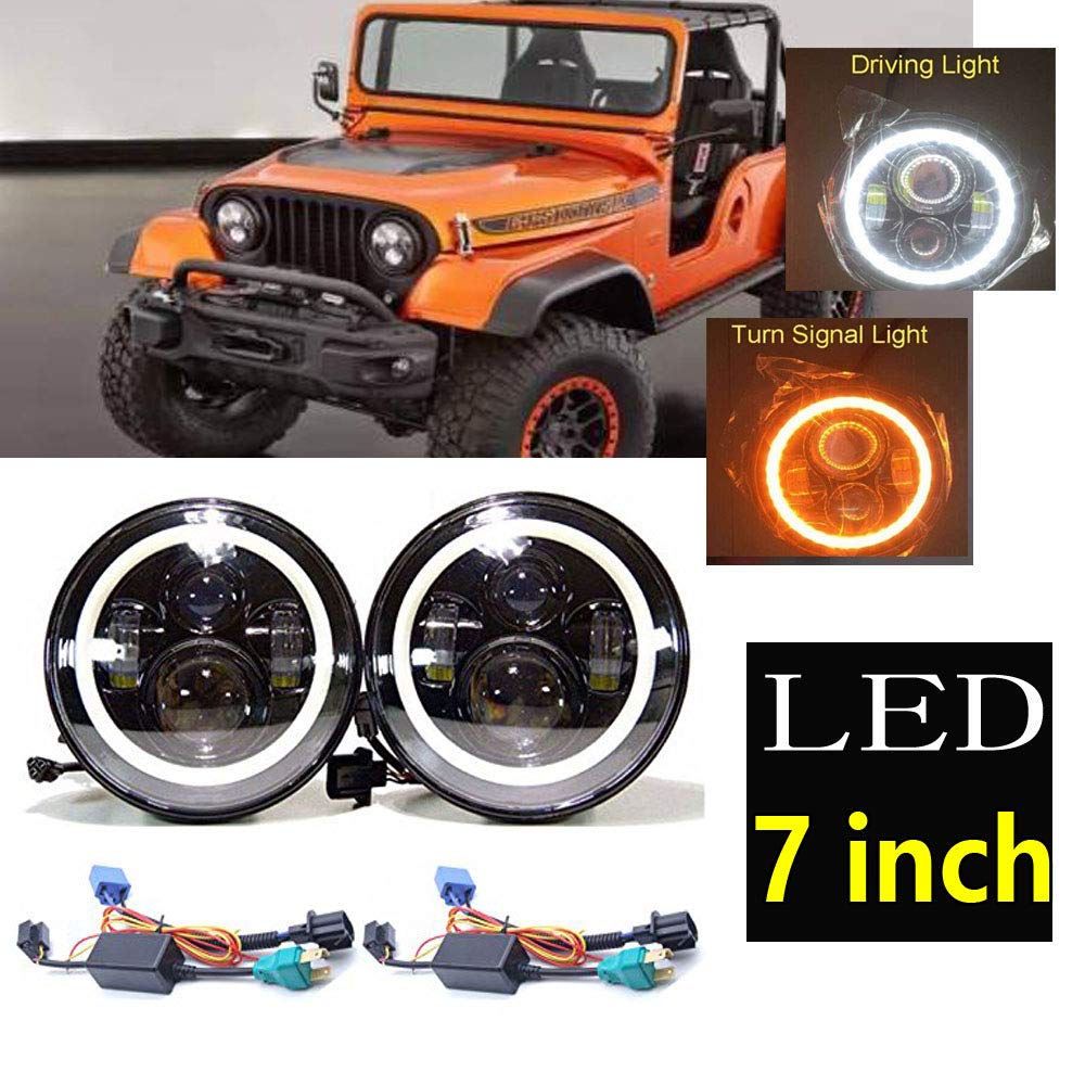 Jeep CJ CJ5 CJ7 LED Headlight Upgrade (1959-1986) - 7 Inch Hi/Low Beam Headlamp Replacement - Improved Visibility for Off-Road & Night Driving