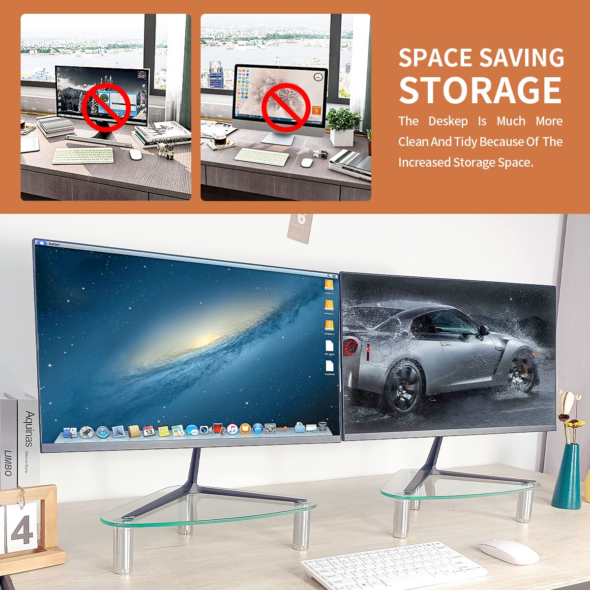 Hemudu 2 Pack Monitor Stand Riser - Adjustable Triangle Corner Desktop Stand for Computer Monitor & Laptop, Ergonomic HD01T-203 - Perfect for Home Office, Gaming Setup & Workspace Organization