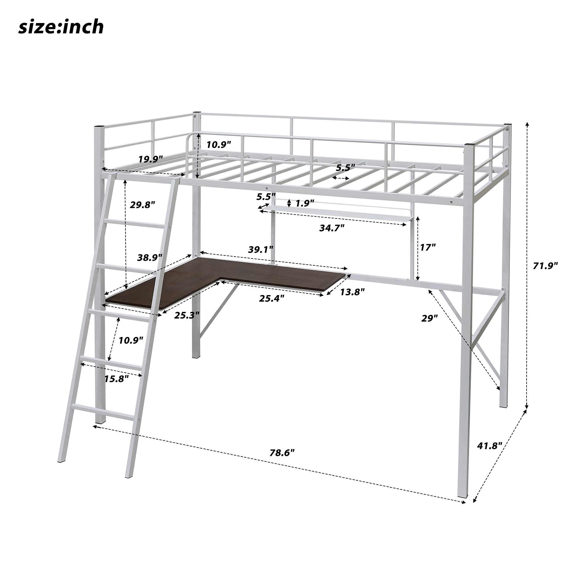 Twin Metal Loft Bed with Desk & Shelves - Heavy Duty Steel Loft Bed Frame for Kids, Teens & Adults | Includes 2 Ladders & Safety Guard Rails | Space-Saving Modern Design for Small Rooms, Dorms & Apartments (White)