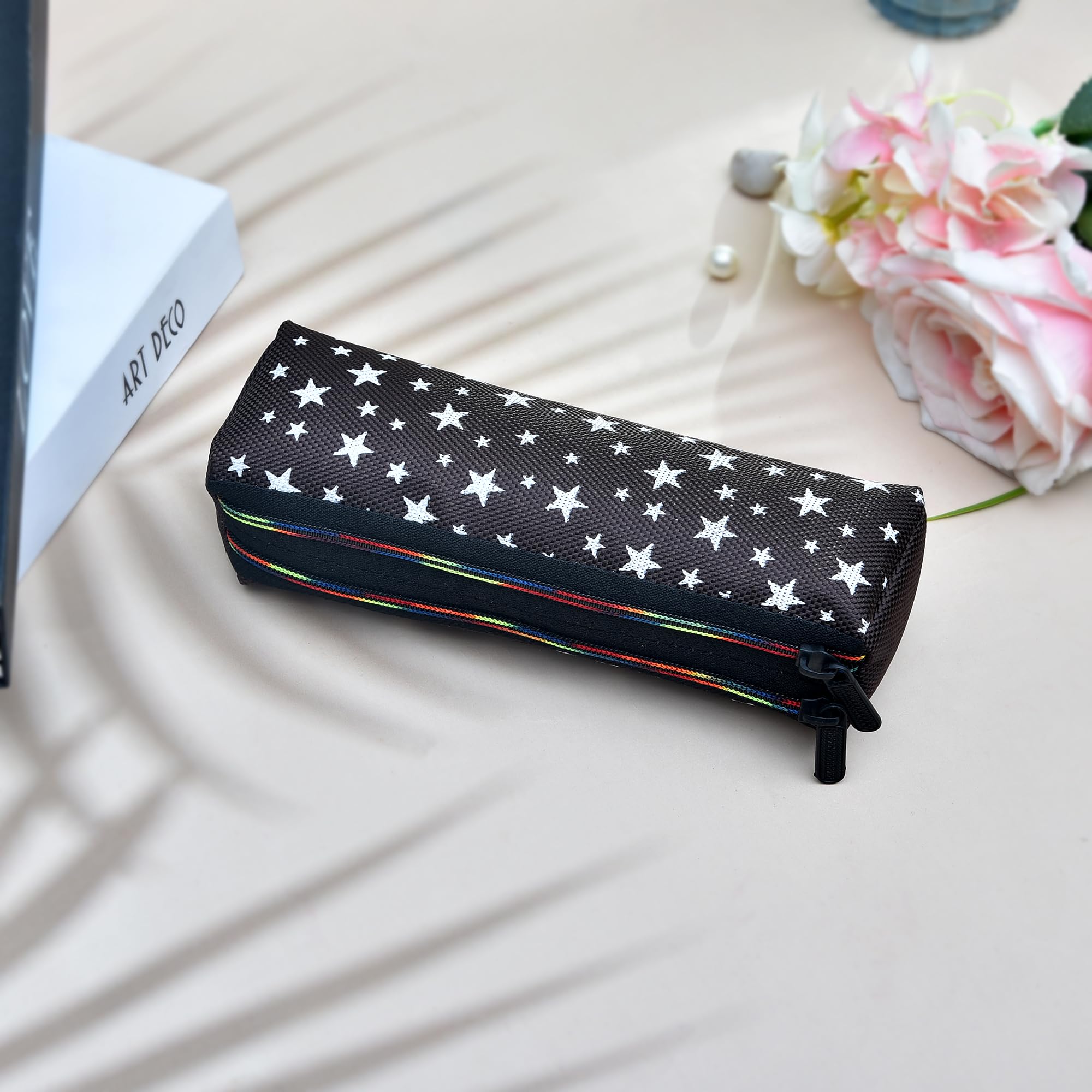 Kuber Industries Makeup Pouch & Cosmetic Bag for Women - Waterproof Travel Toiletry Organizer with Star Design - Jewelry Storage Case - Pack of 2 Black (Perfect for Travel, Gym, and Daily Use)