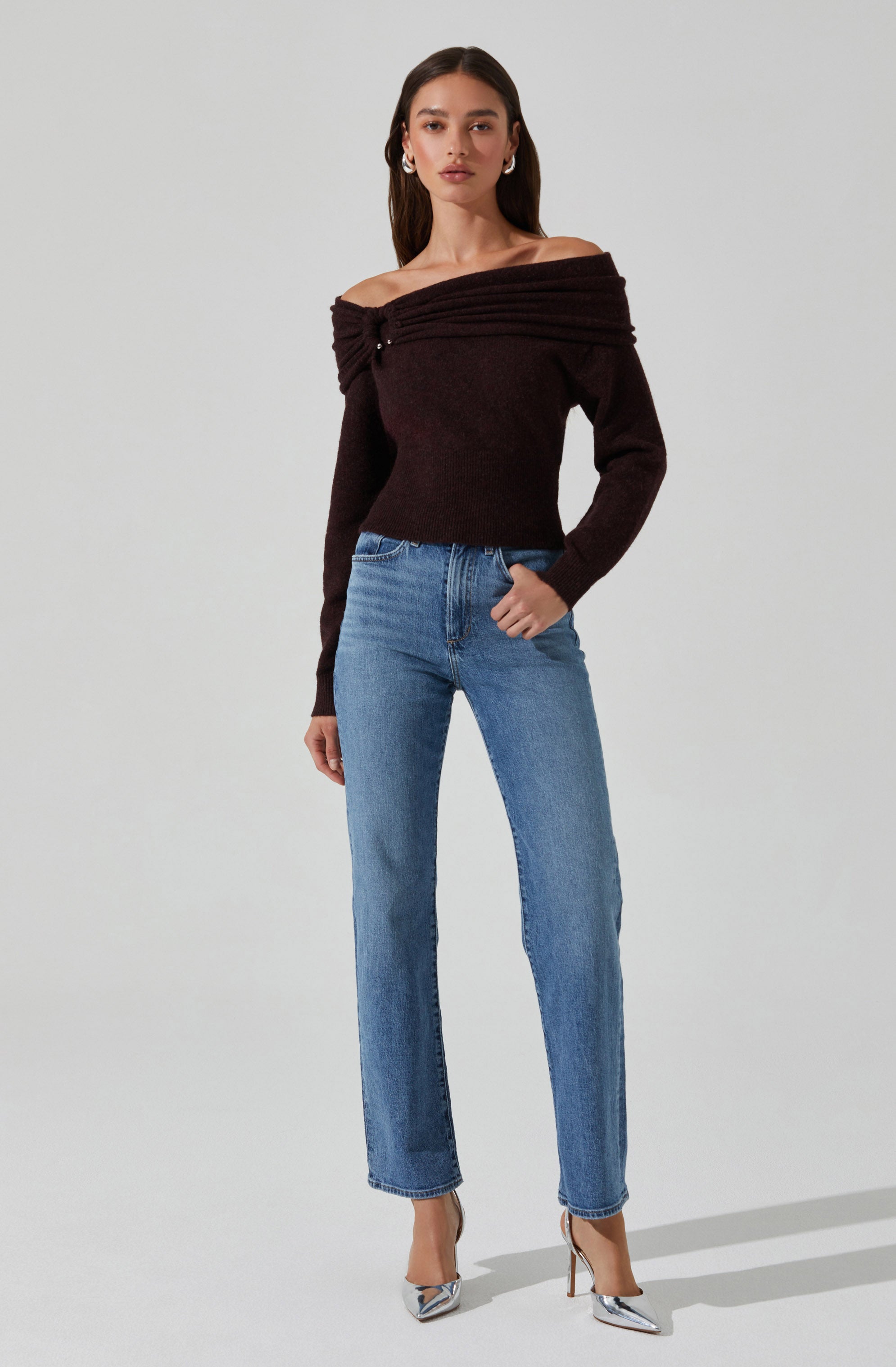 Wylie Off Shoulder Sweater for Women - Cozy Knit Pullover, Casual Loose Fit, Long Sleeve Winter Top | Perfect for Date Nights, Office Wear & Holiday Outfits
