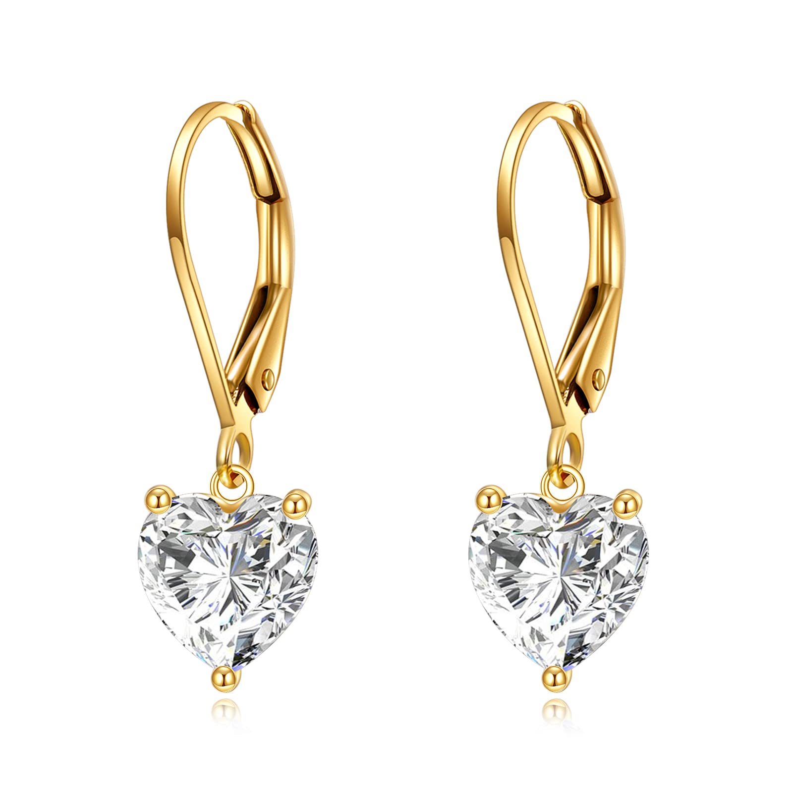 14K Solid Yellow Gold Moissanite Heart Cut Leverback Drop Earrings for Women - Elegant Heart Jewelry, Perfect Birthday Gift for Her, Valentine's Day, Anniversary & Special Occasions