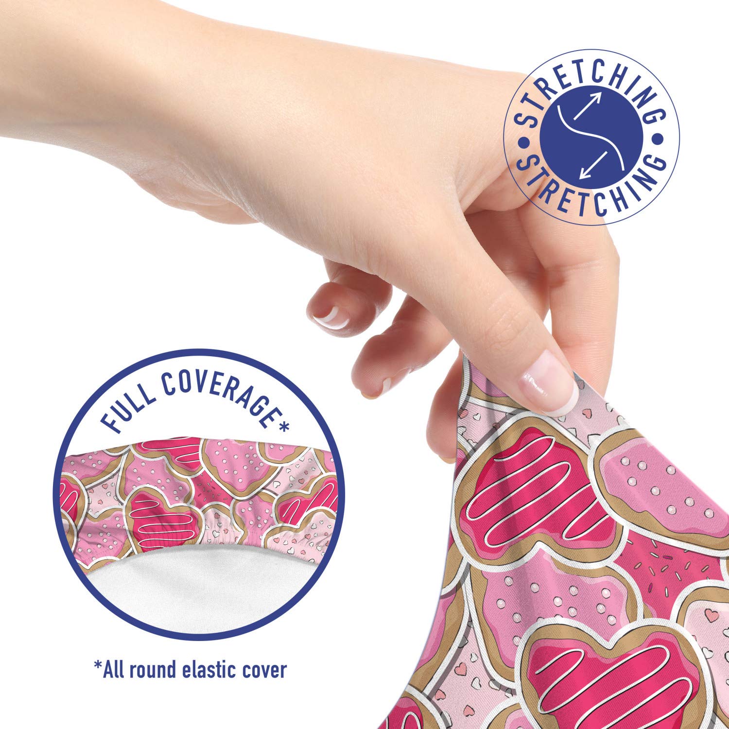 Ambesonne Valentine's Day Office Chair Slipcover - Heart Cookie Design Stretch Fabric Cover in Pale Brown & Pink | Perfect for Valentine's Decor, Home Office, and Romantic Surprises