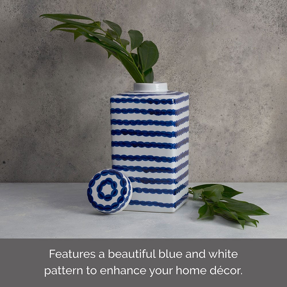 Ripple Stripe Decorative Square Ginger Jar Canister Vase - Elegant Home Decor for Living Room, Bedroom & Office Display | Perfect for Floral Arrangements and Storage
