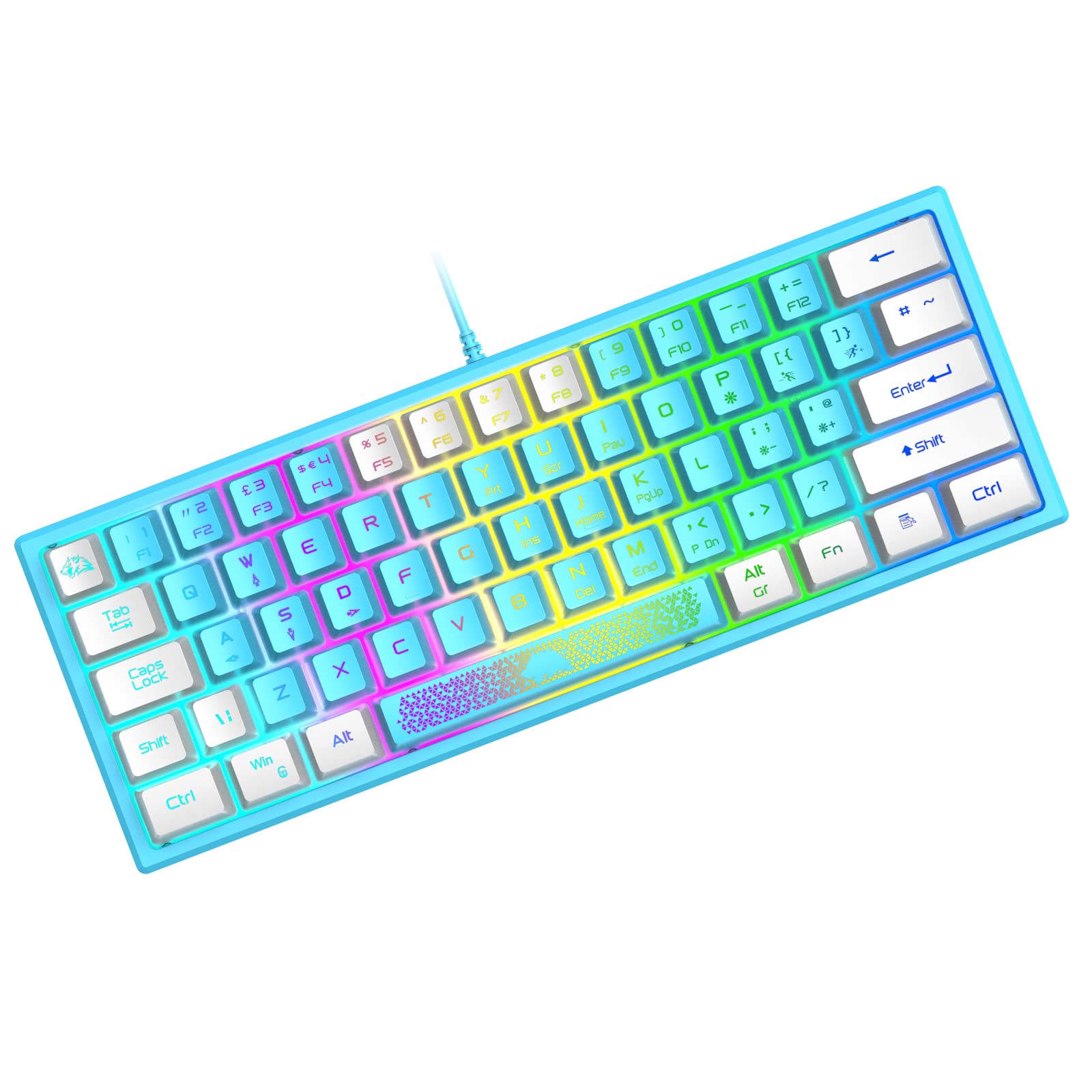 ZIYOU LANG K61 60% Compact Mechanical Gaming Keyboard - RGB Rainbow Backlit, 62-Key Ergonomic Design, Anti-Ghosting, Waterproof Wired Keyboard for PC, Mac, Windows - Perfect for Gamers, Typists & Office Work (Blue & White Color)