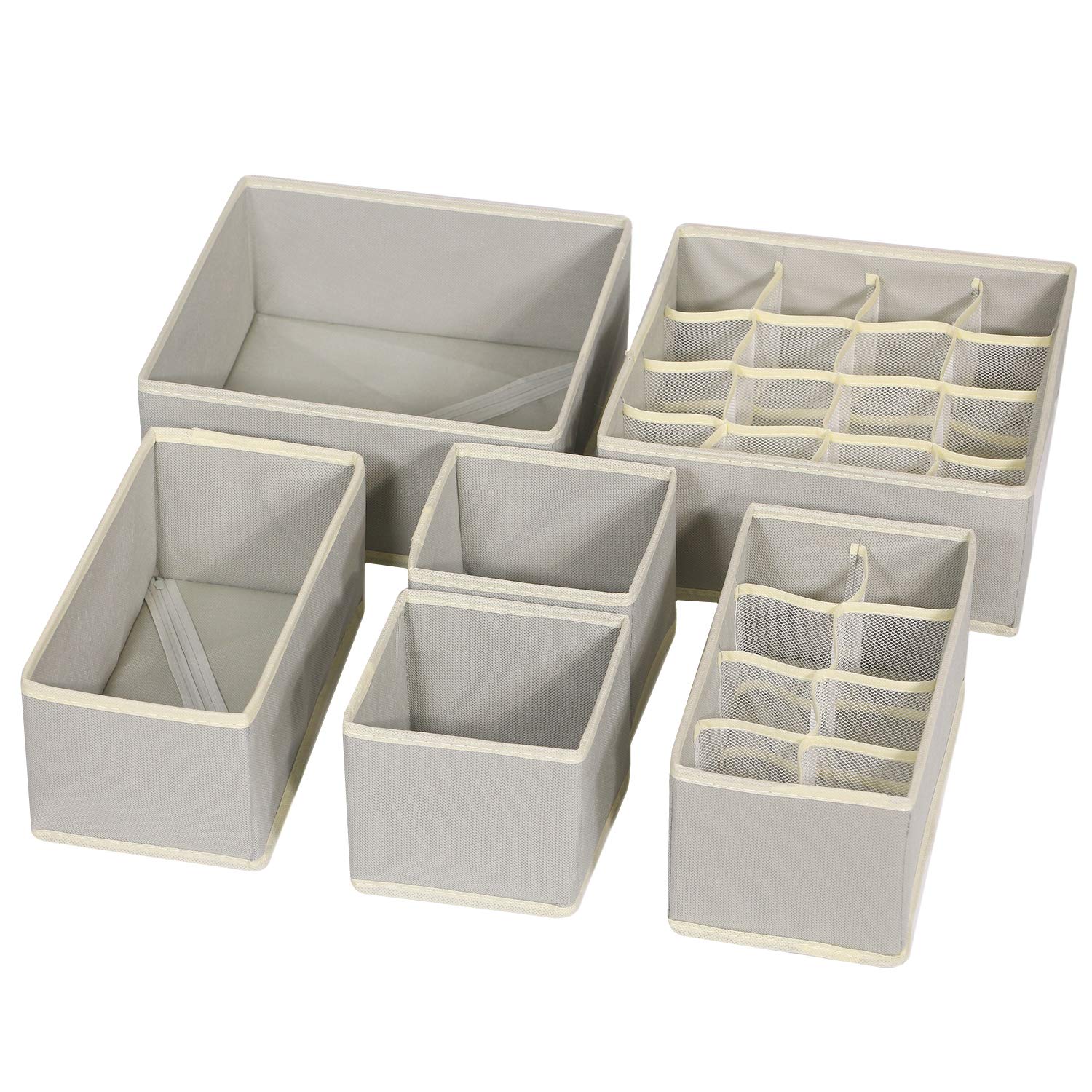 6 Pack Foldable Fabric Drawer Organizers - Closet Storage Box Dividers for Underwear, Bras, Socks & Baby Clothes | Space-Saving Dresser Organizer Cubes for Nursery, Bedroom & Bathroom (Gray)