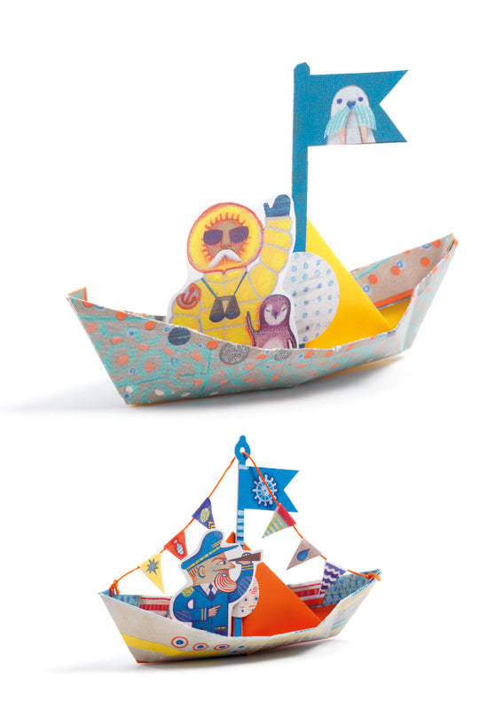 Djeco Origami Floating Boats Kit for Kids - Fun DIY Paper Craft for Pools, Baths & Outdoor Water Play