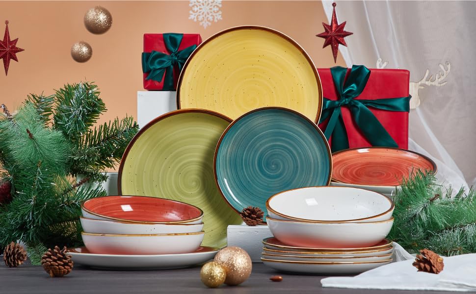 ONEMORE 10.5 Inch Porcelain Dinner Plates Set of 4 - Microwave & Dishwasher Safe Ceramic Plates for Salad, Dessert, Pasta - Elegant Tableware for Restaurants, Dinner Parties & Home Dining