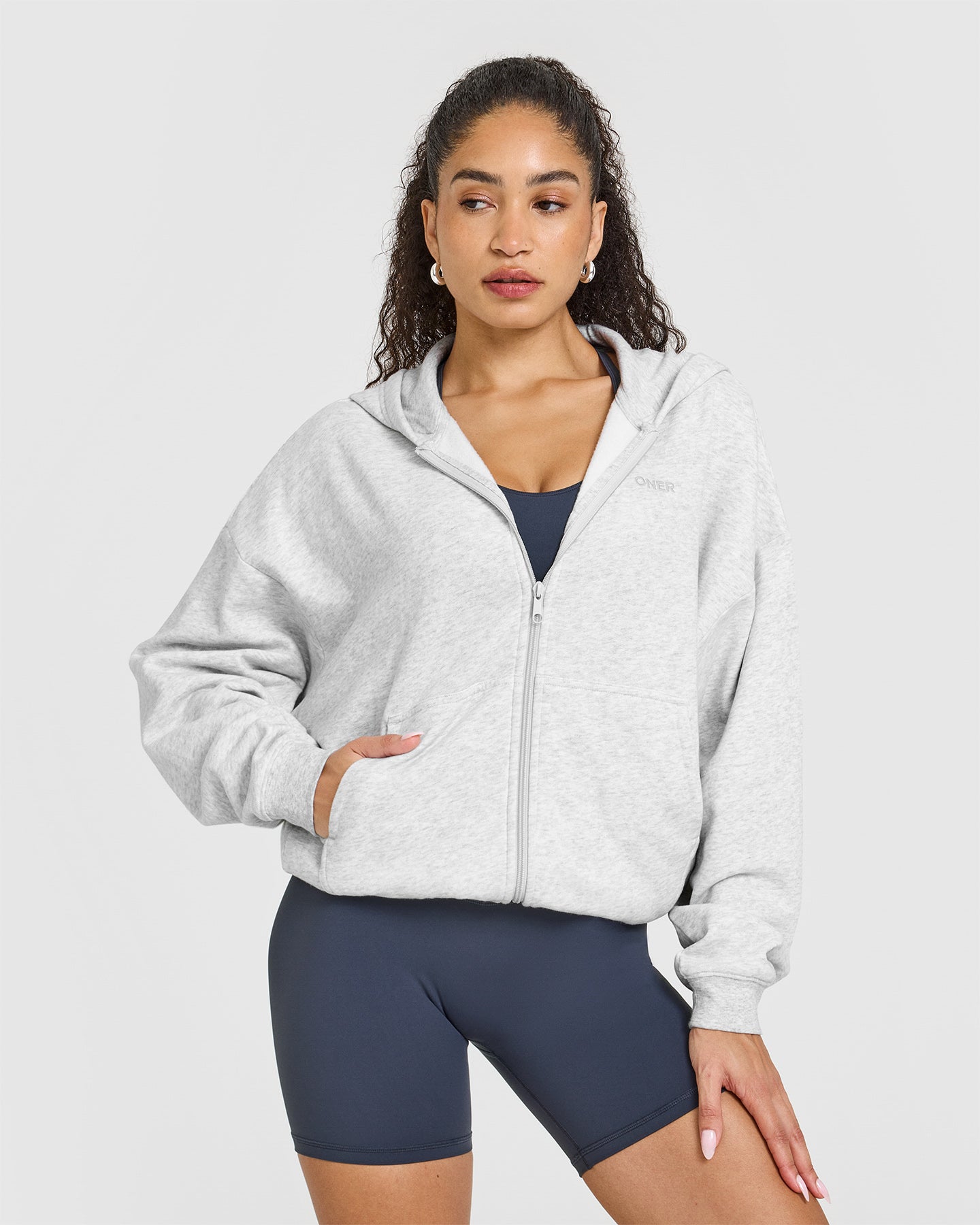 Mid Weight Zip Through Hoodie for Men & Women | Light Grey Marl Pullover Hooded Sweatshirt - Perfect for Gym, Running & Casual Wear
