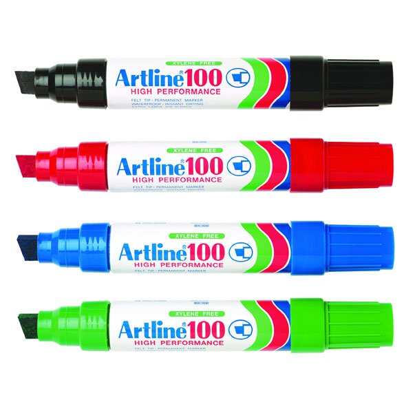 Artline 100 Permanent Markers - Chisel Tip, Assorted Colors (6-Pack) - Ideal for Office, School, Crafts & DIY Projects