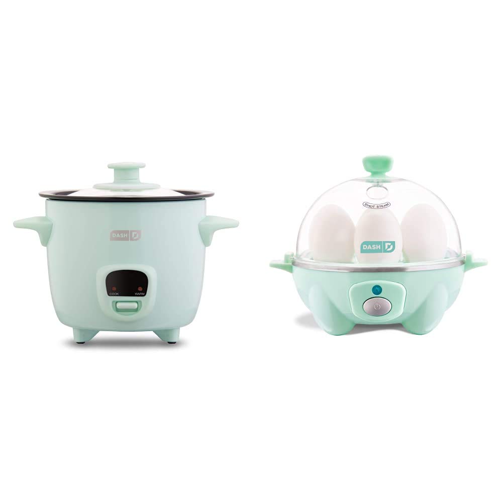 DASH Mini Rice Cooker Steamer 5 Quart - Nonstick Removable Pot, Keep Warm Function, Recipe Guide - Perfect for Soups, Stews, Grains & Oatmeal | DASH Rapid Egg Cooker Electric - 6 Egg Capacity - Ideal for Breakfast, Meal Prep & Healthy Cooking (Aqua)