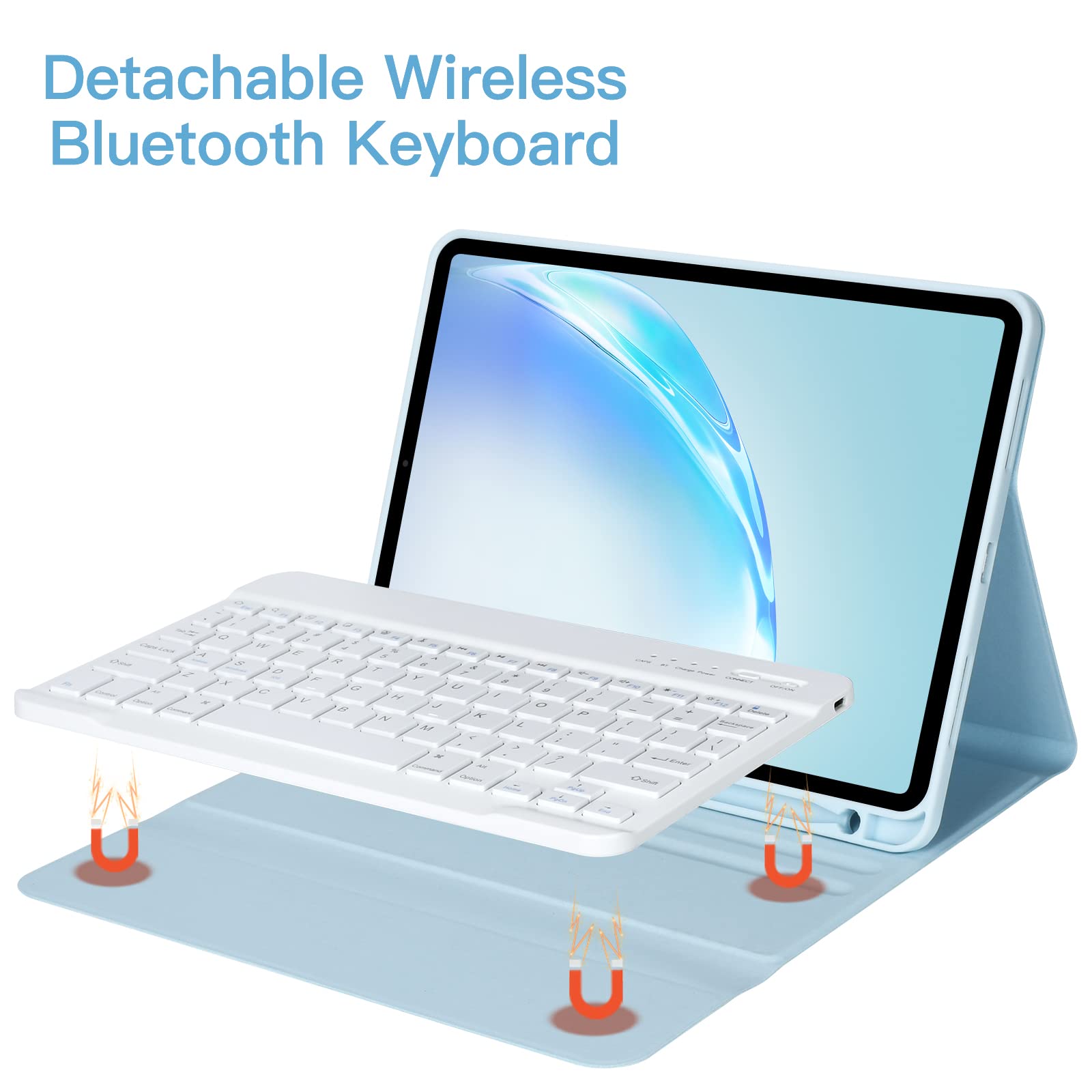 BQSS Wireless Keyboard Case for iPad Air 11 Inch (M2) 2024 & iPad Air 10.9 Inch 5th/4th Gen 2022 - Detachable Bluetooth Keyboard with Pencil Holder (Sky Blue) | Perfect for Work, Study & Travel