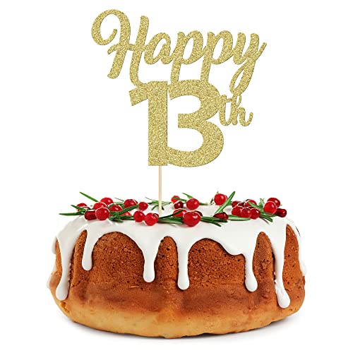 3Pcs Gold Glitter 13th Birthday Cake Toppers - Cheers to Thirteen Years Party Decorations, Cake Centerpieces for 13th Birthday, Wedding & Celebration Supplies | Perfect for Teen Birthday Parties, Anniversary Cakes, and Special Event Decor