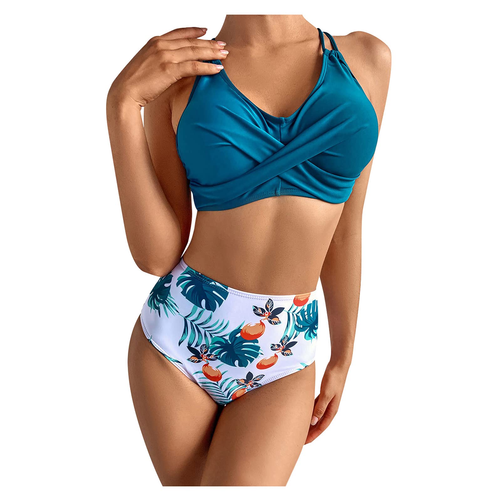 Women's Sexy High Waist Bikini Set - Solid Color & Printed Cross Wrap Swimsuit with Side Split | Perfect for Beach Vacation, Pool Party & Summer Getaways