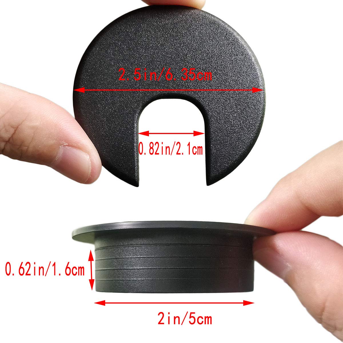 2 Inch Black Plastic Desk Grommet Covers - Pack of 10 for Wire and Cable Management on Office Computer Desks | Perfect for Home Office, Workstation, and Conference Room Organization