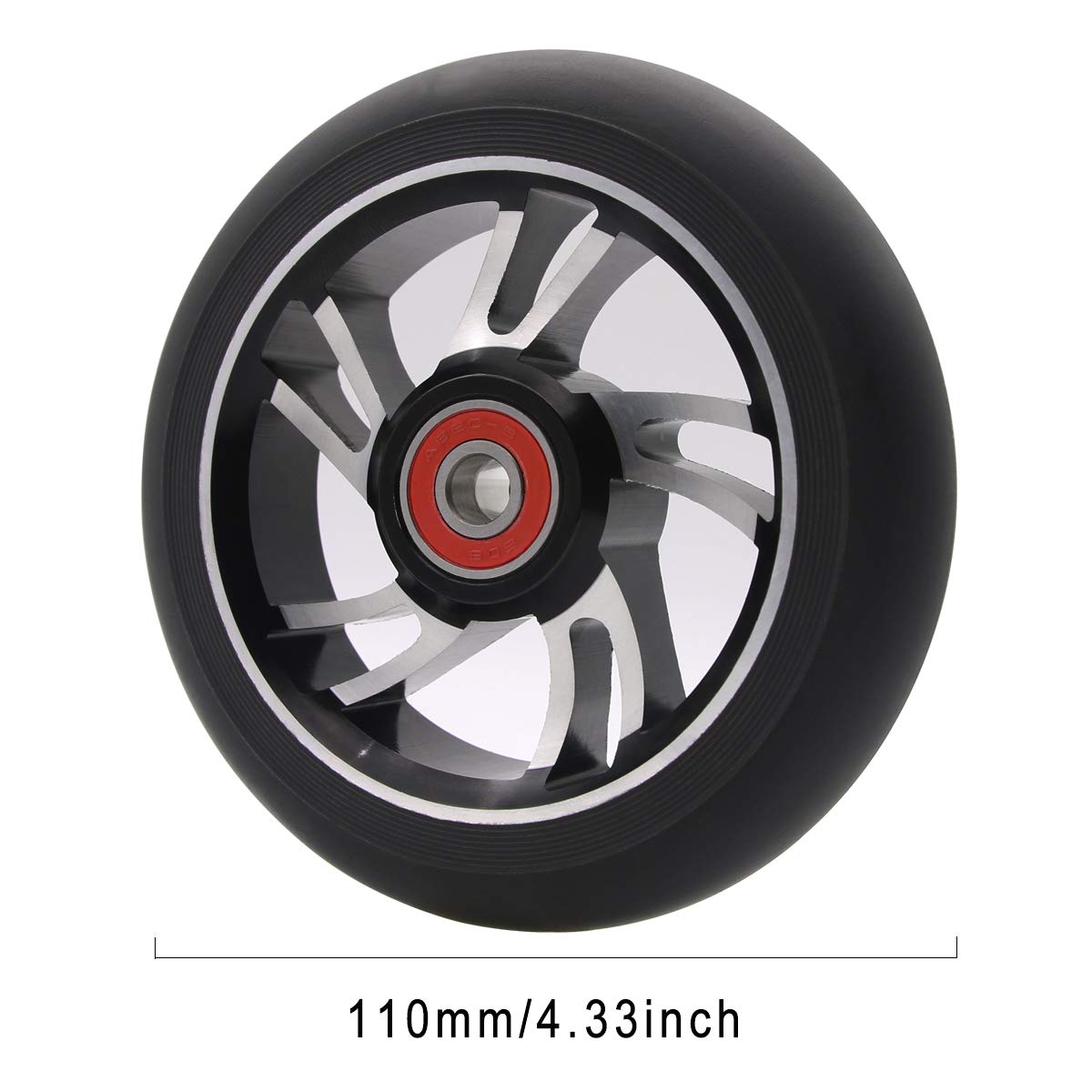2Pcs 110mm Pro Scooter Wheels with ABEC 9 Bearings - Replacement Wheels for MGP/Razor/Lucky Envy/Vokul Pro Scooters (Black-Silver) - High Performance Wheels for Street Riding, Skate Parks & Scooter Tricks