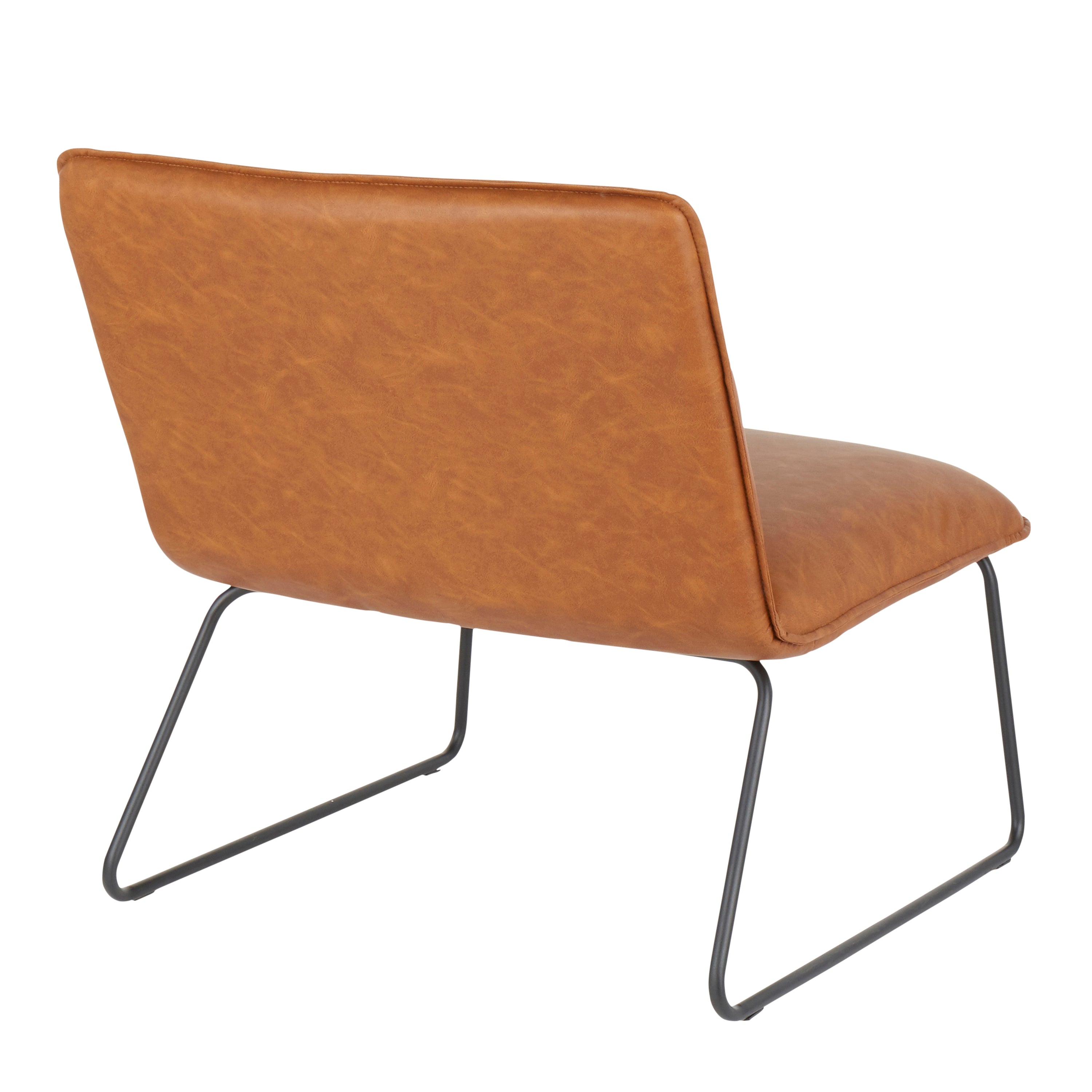 LumiSource Casper Industrial Accent Chair - Black Metal Frame & Camel Faux Leather Upholstery - Modern Living Room, Office, or Lounge Seating for Home Decor