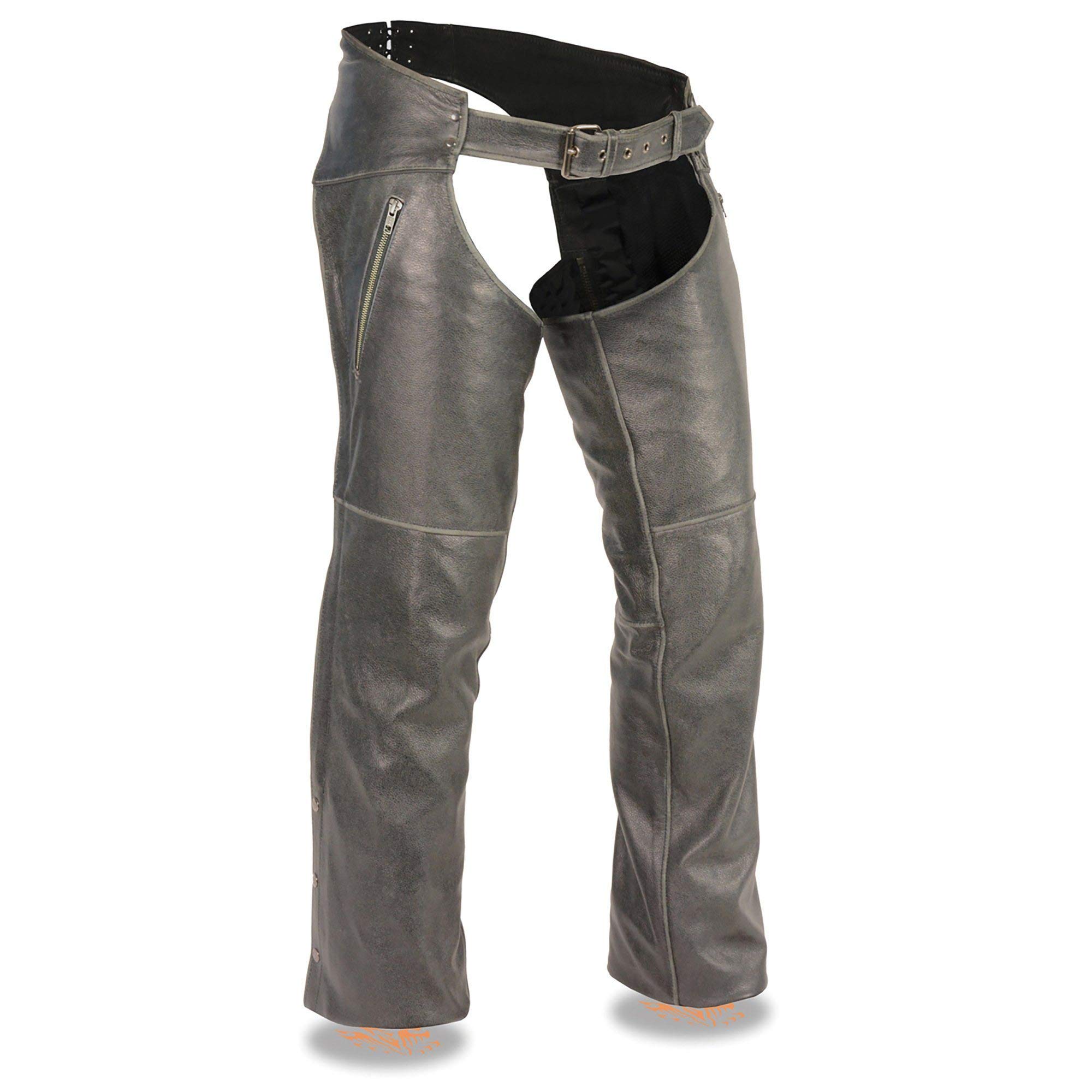 Milwaukee Leather Men's Slate Chap with Deep Thigh Zippered Pocket - Durable Motorcycle Riding Chaps for Comfort & Protection - Perfect for Bikers & Outdoor Enthusiasts