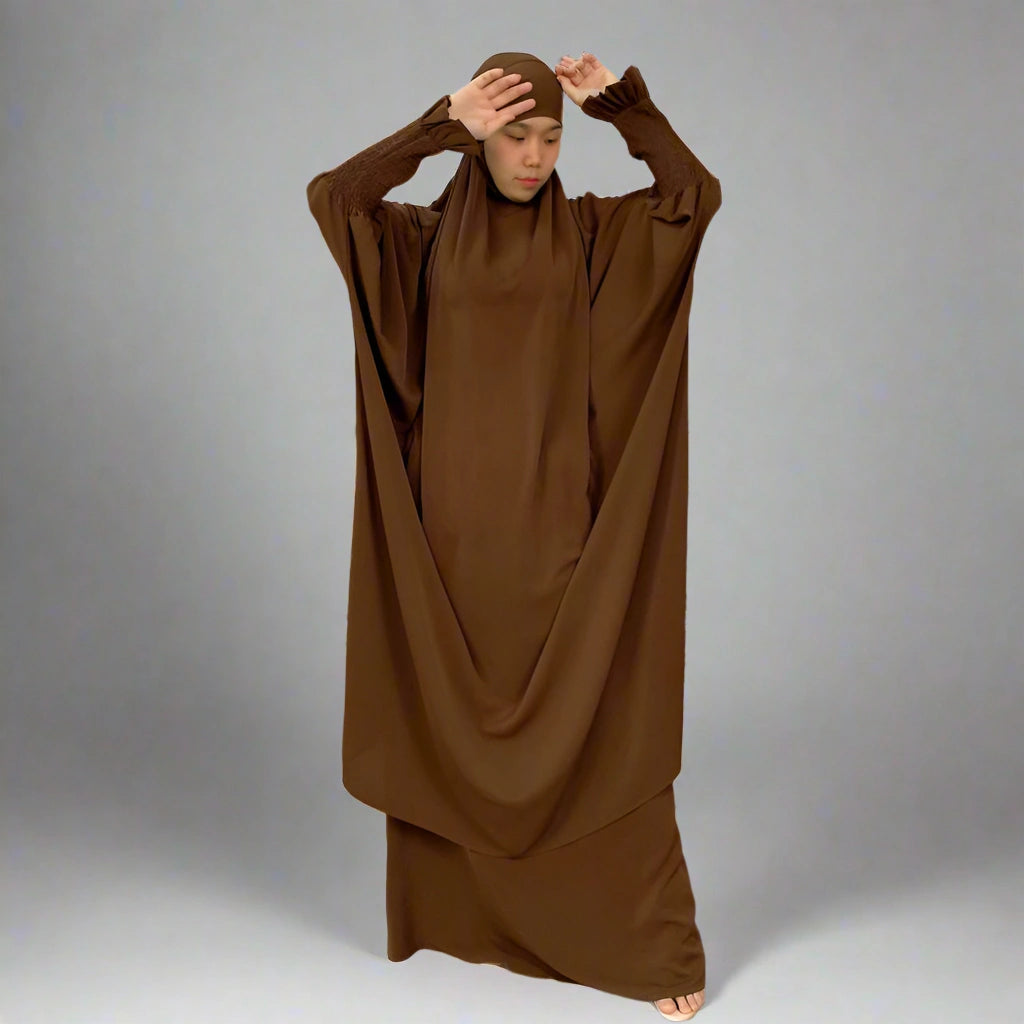 2-Piece Nida Overhead Jilbab Prayer Dress Set for Muslim Women - Perfect for Salah, Mosque, and Islamic Religious Occasions