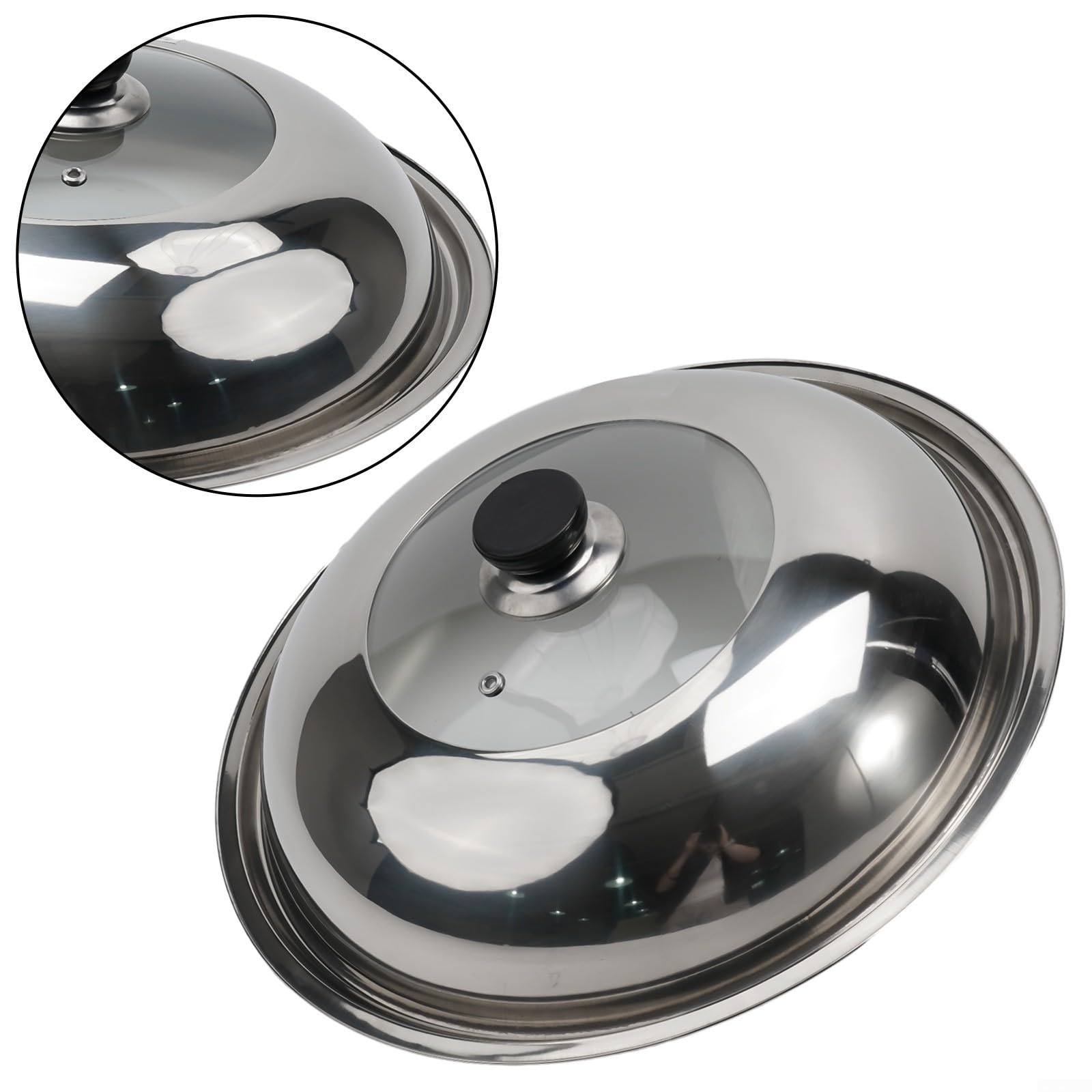 FACAIIO 34cm Stainless Steel Wok Lid - Splash-Proof, Easy to Use & Lift, Effortless Steam Control for Stir-Frying, Deep Frying & Healthy Cooking - Perfect for Asian Cuisine & Home Chefs